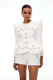 Séraphine White Frayed Tweed Jacket & Shorts Set - White