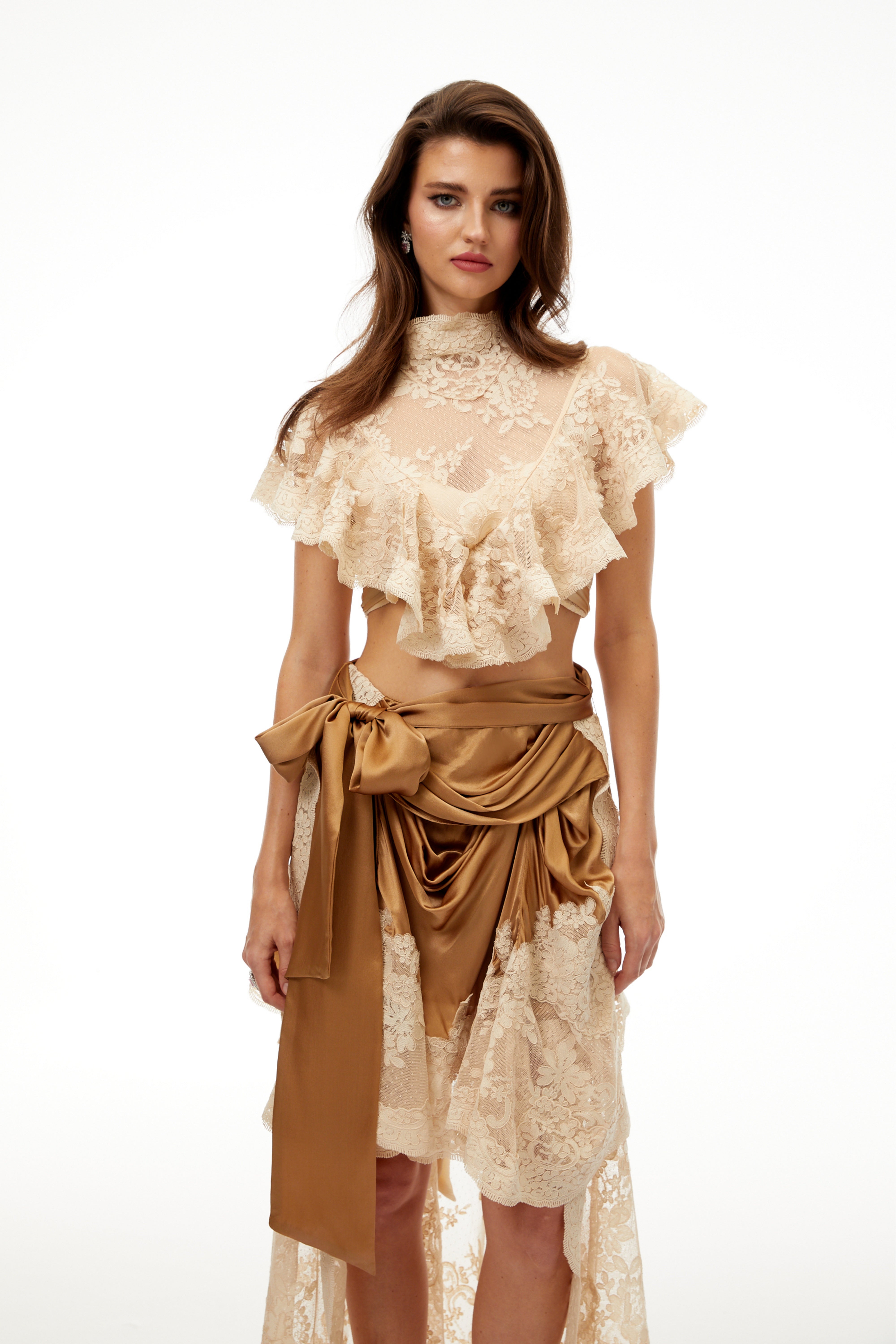 Pascale Neutrals Ribbon Detail Lace Top (Final Sale-US Only)