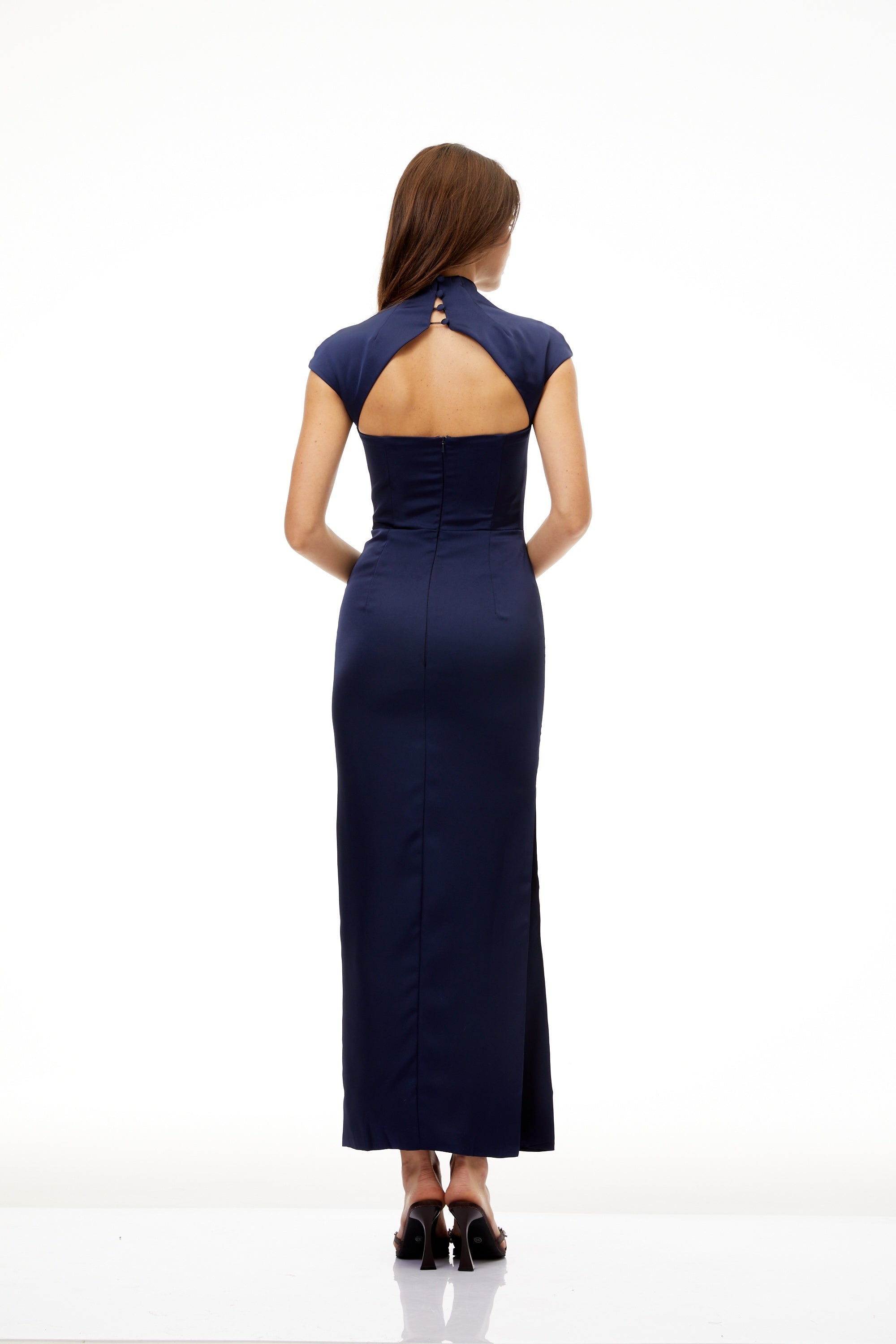 Karine Navy Blue Satin Pencil Maxi Dress (Final Sale)
