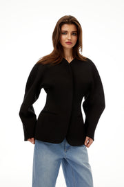 Consuelo Black Collarless Peplum Waist Blazer - Jet Black