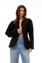 Consuelo Black Collarless Peplum Waist Blazer - Black