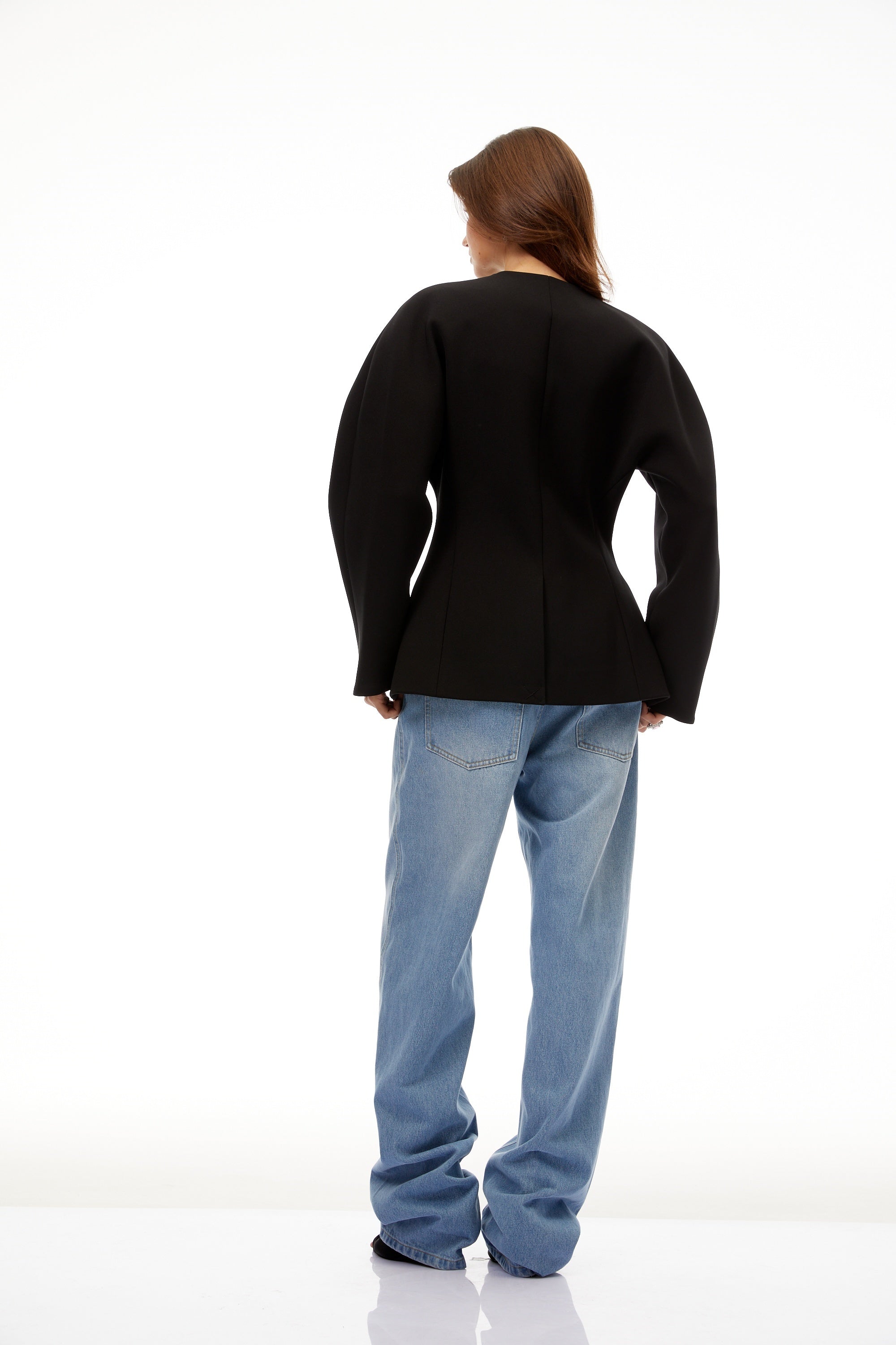 Consuelo Black Collarless Peplum Waist Blazer