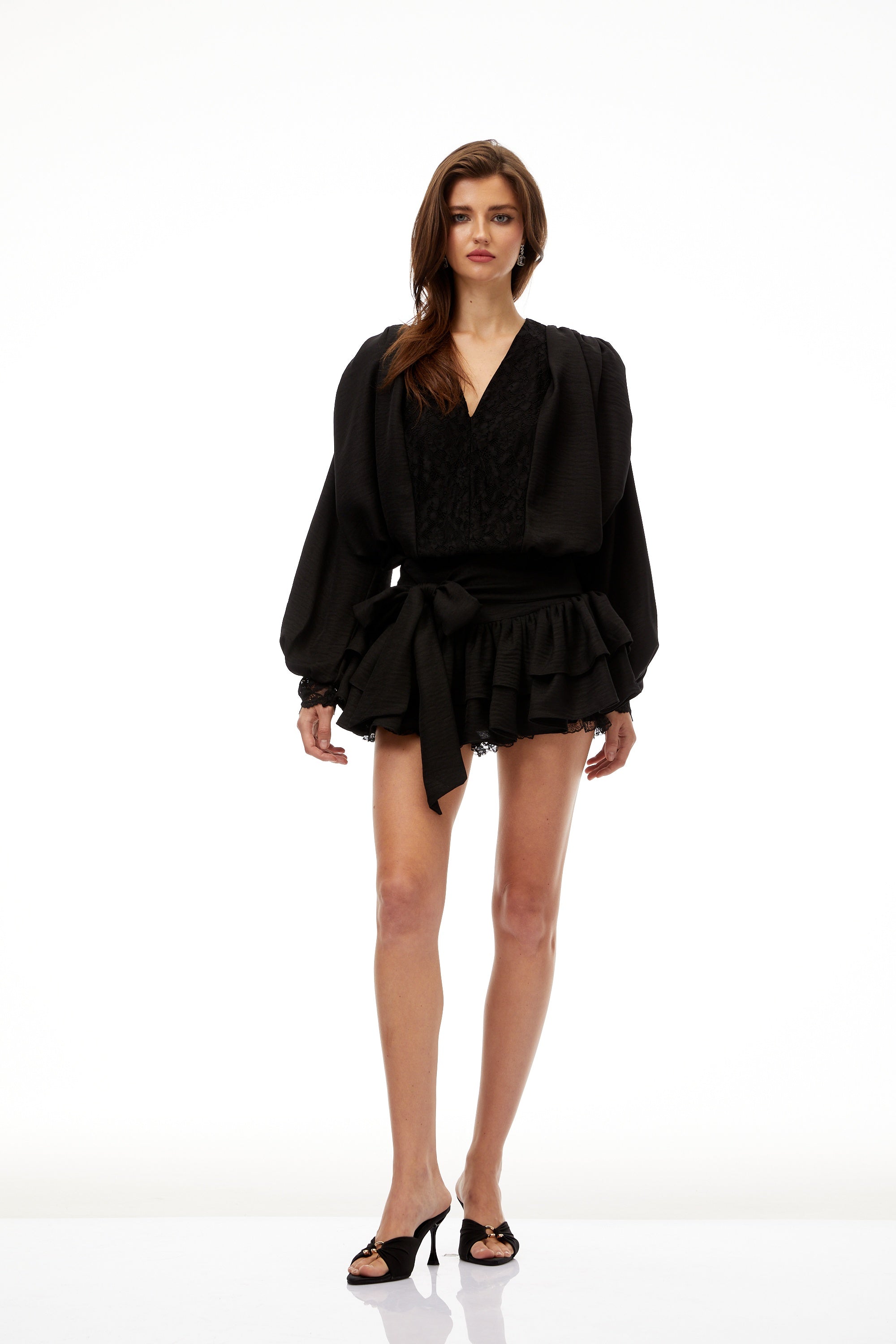 Victoire Black Lace Panel Blouse & Skirt Set