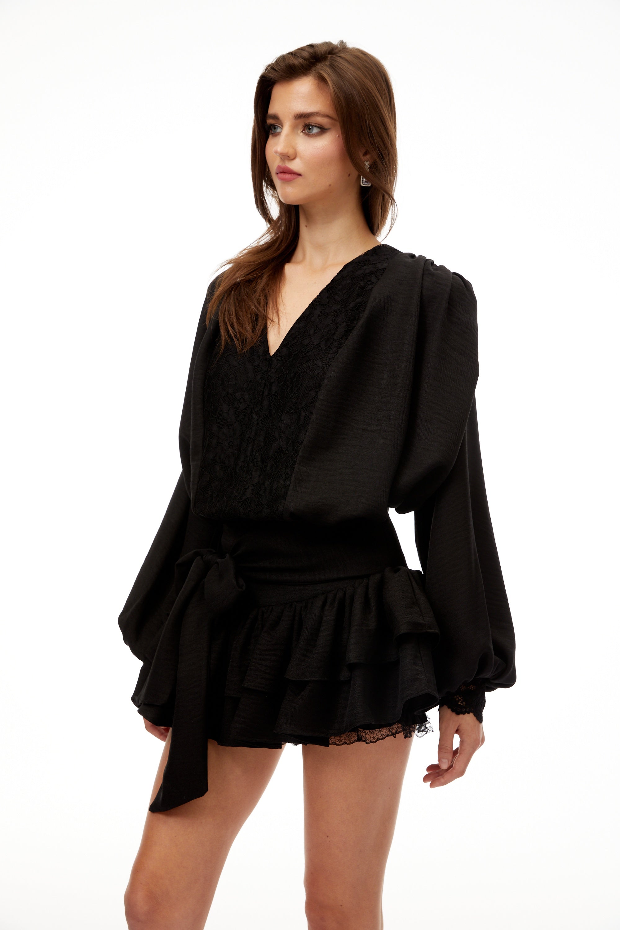 Victoire Black Lace Panel Blouse & Skirt Set