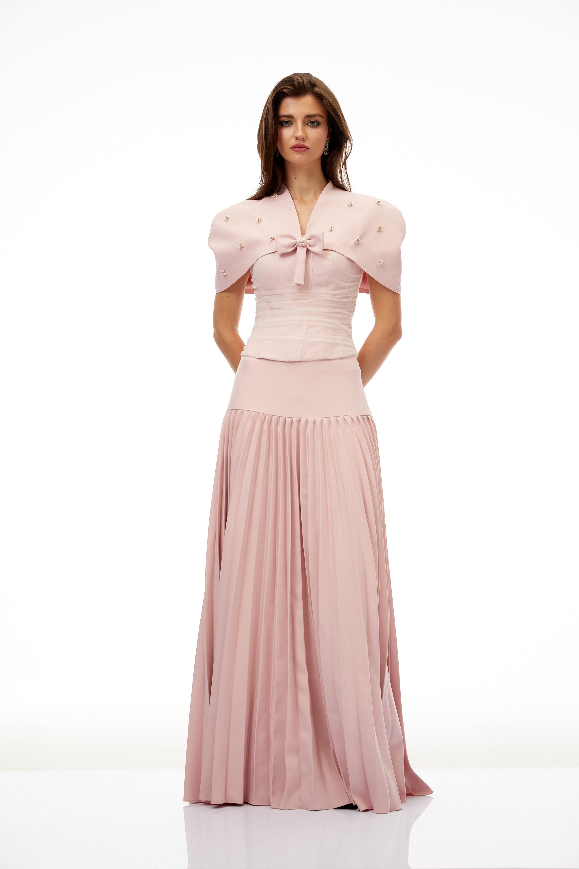 Priscille Pink Shawl & Corset Top & Pleated Skirt Set