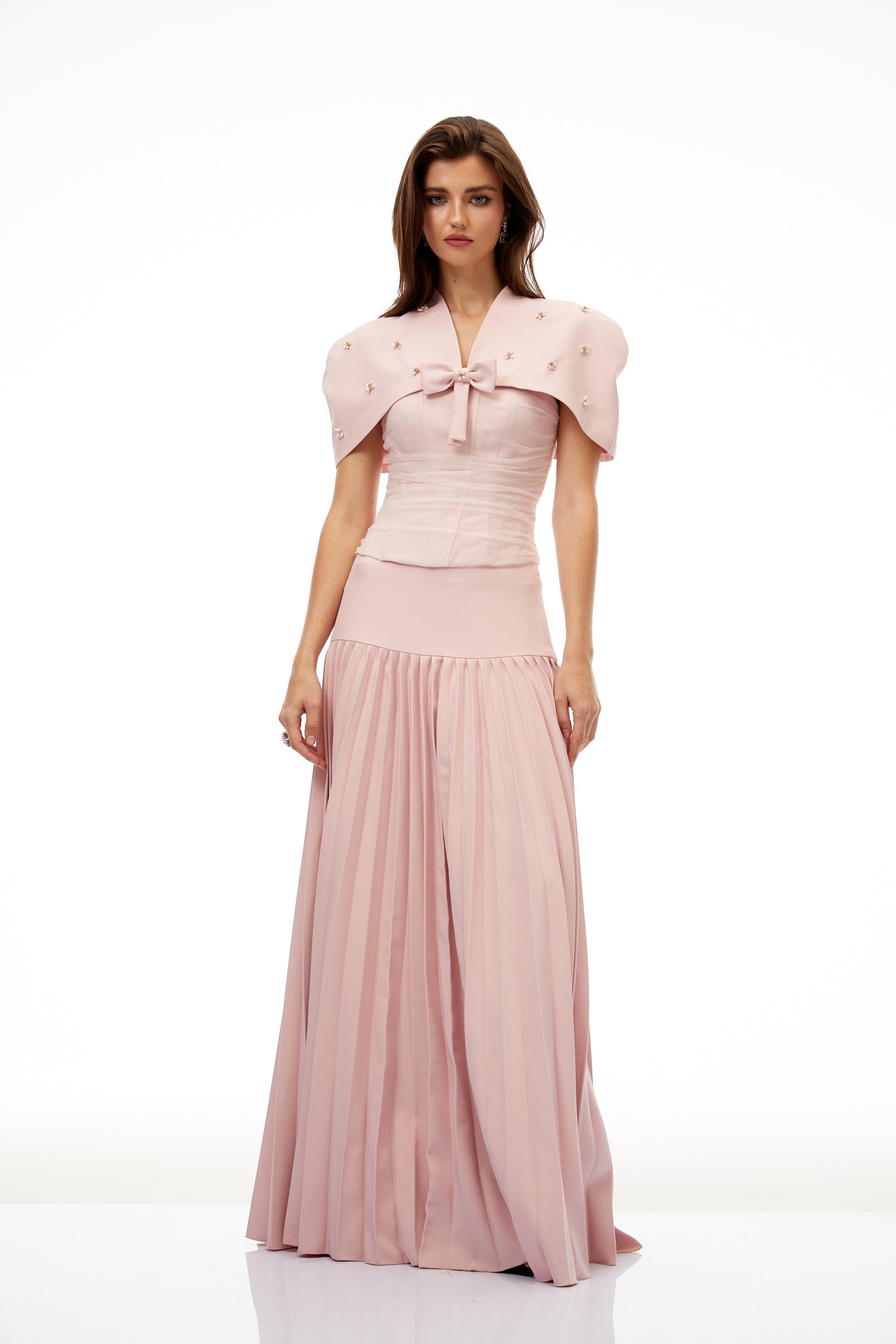 Priscille Pink Shawl & Corset Top & Pleated Skirt Set