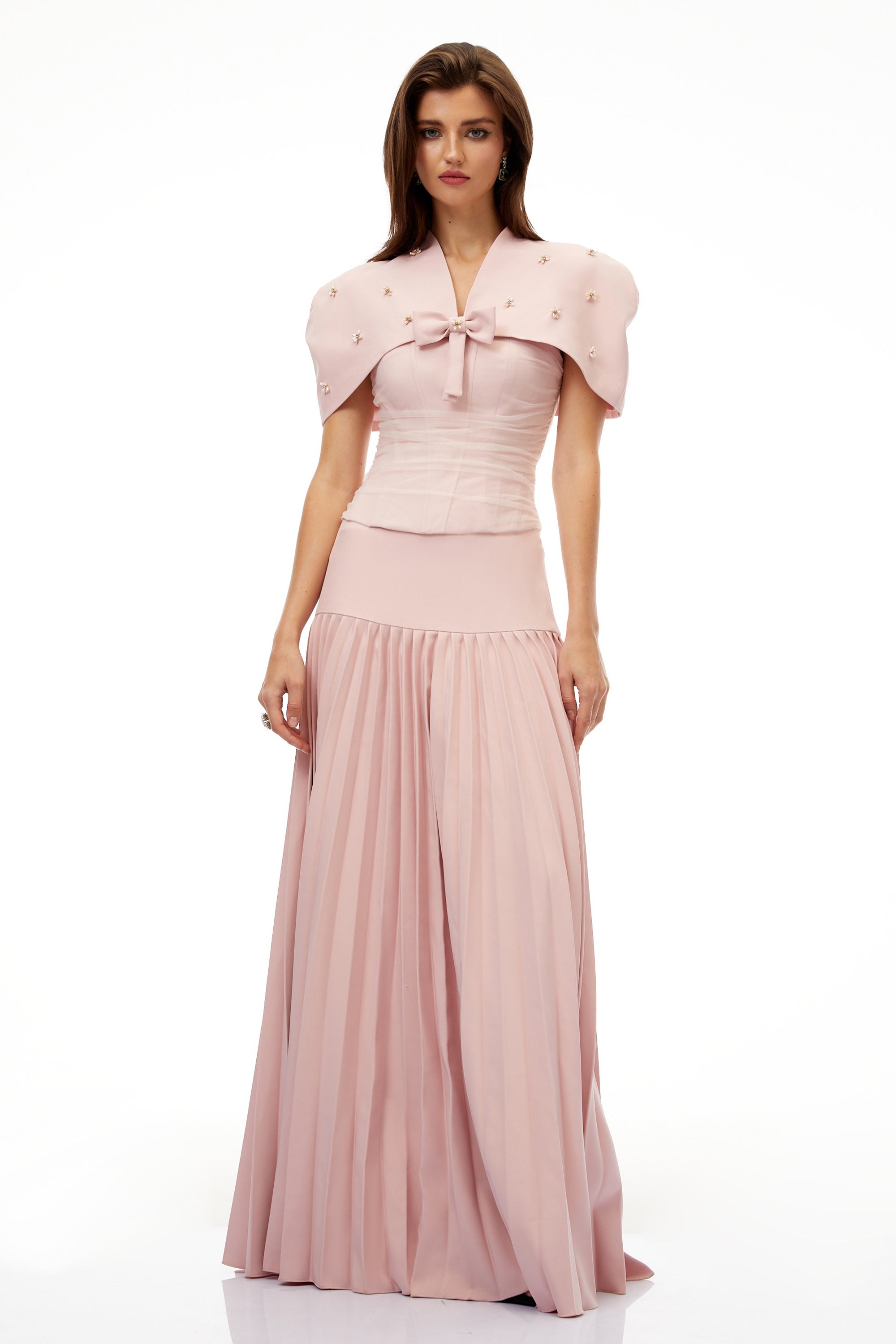 Priscille Pink Shawl & Corset Top & Pleated Skirt Set