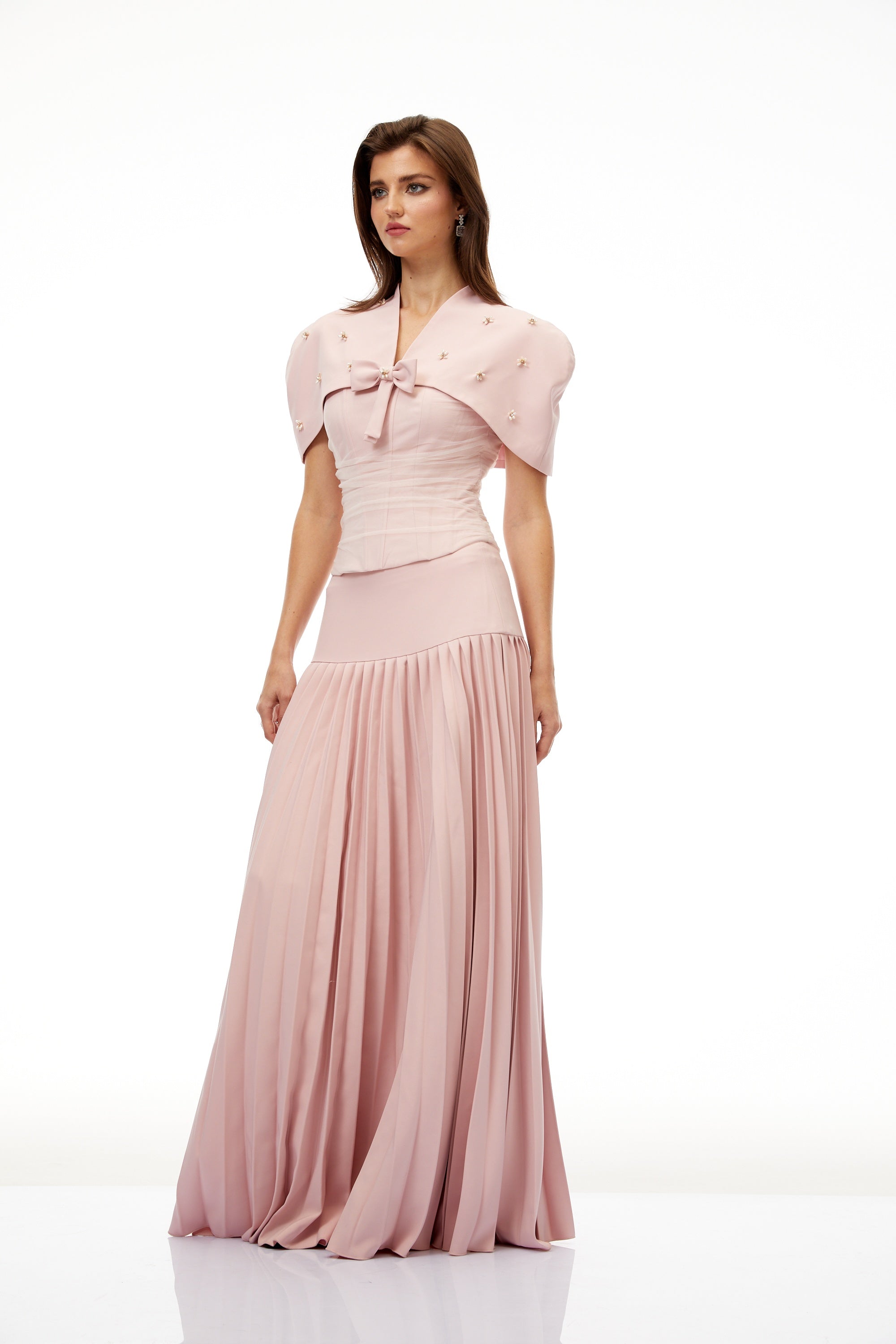 Priscille Pink Shawl & Corset Top & Pleated Skirt Set