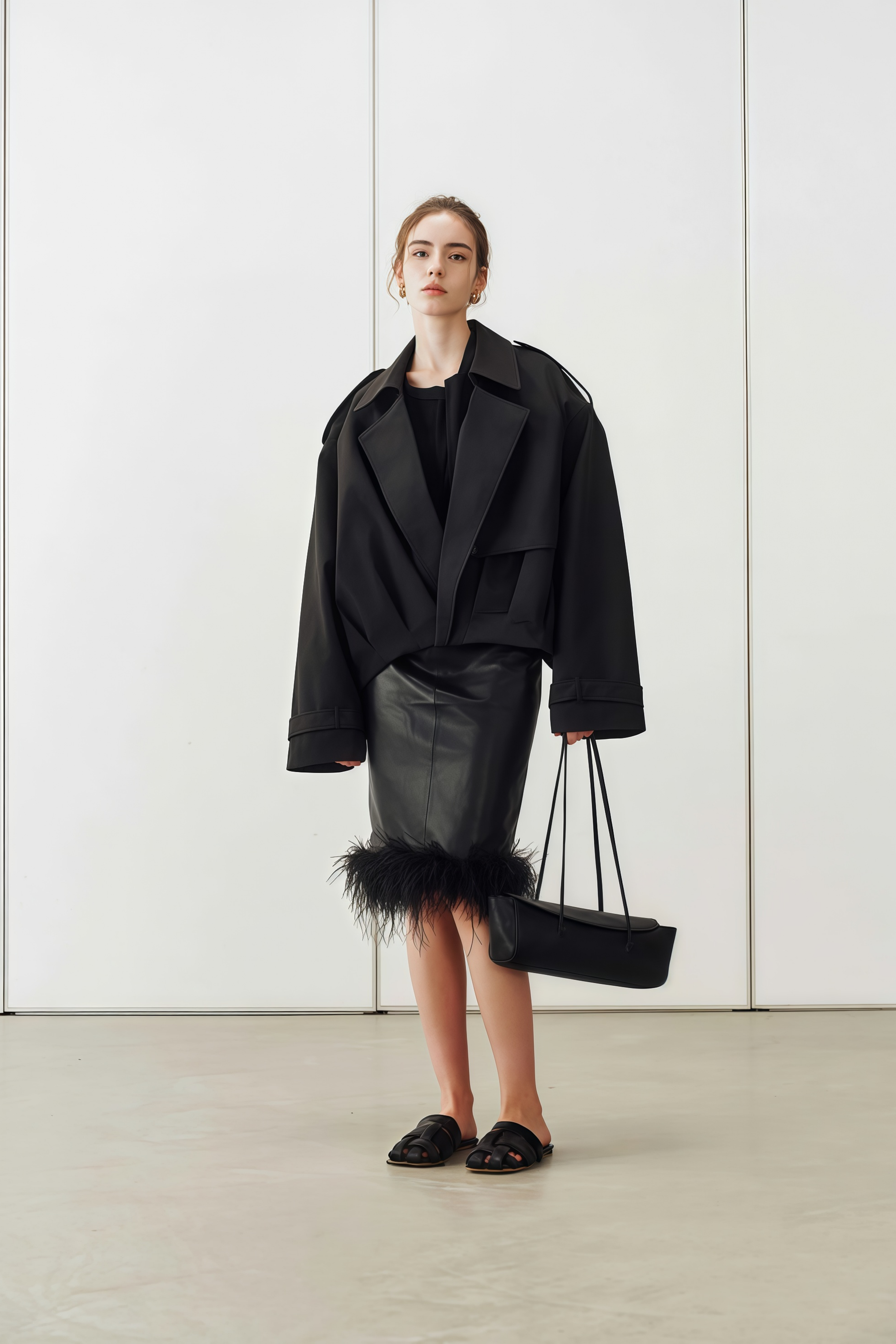 Ariane Black Pleated Short Trench Coat (Final Sale)