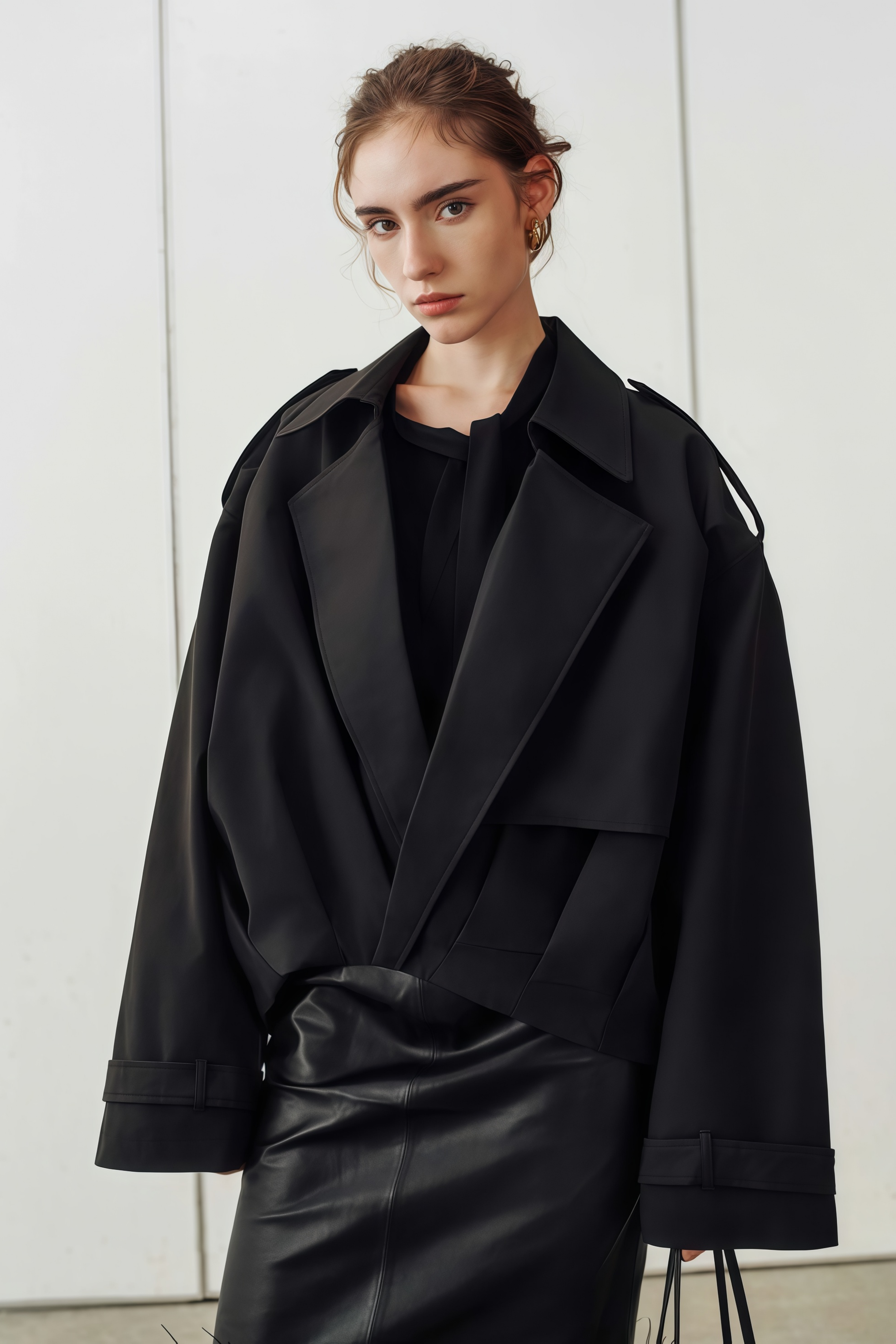 Ariane Black Pleated Short Trench Coat