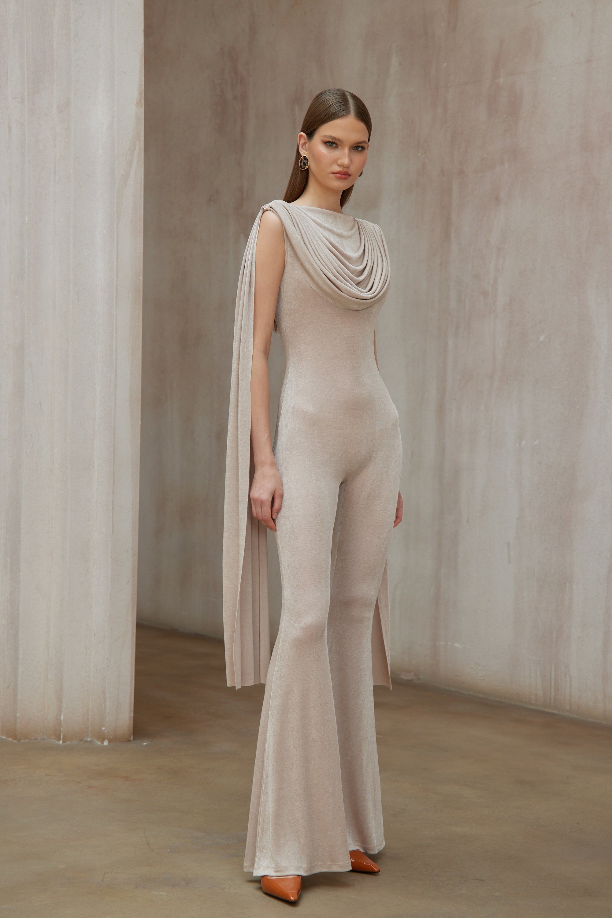 Clarisse Neutral Draped Jumpsuit