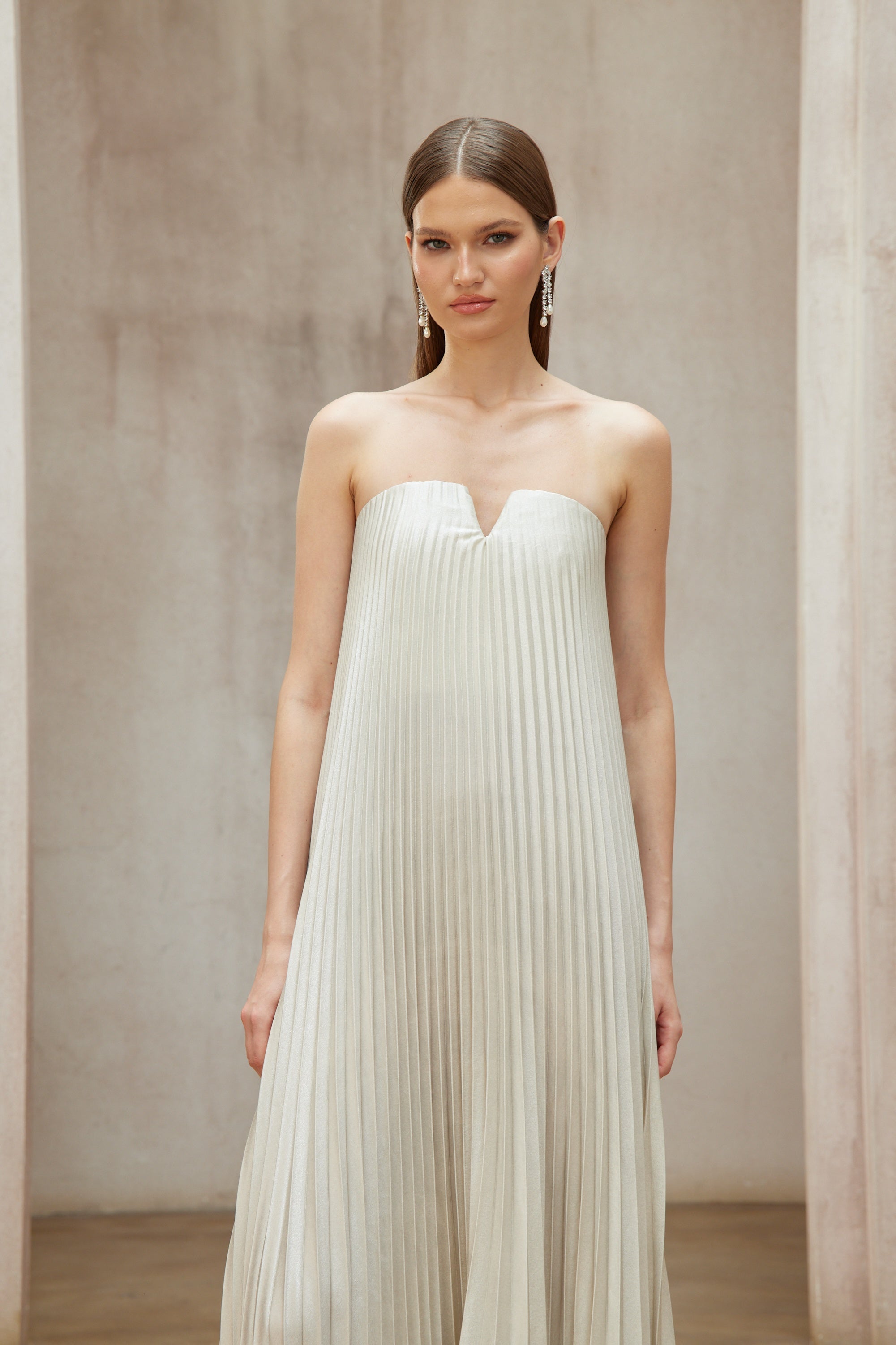 Satiné Gold Fully-pleated Maxi Dress (Final Sale-US Only)