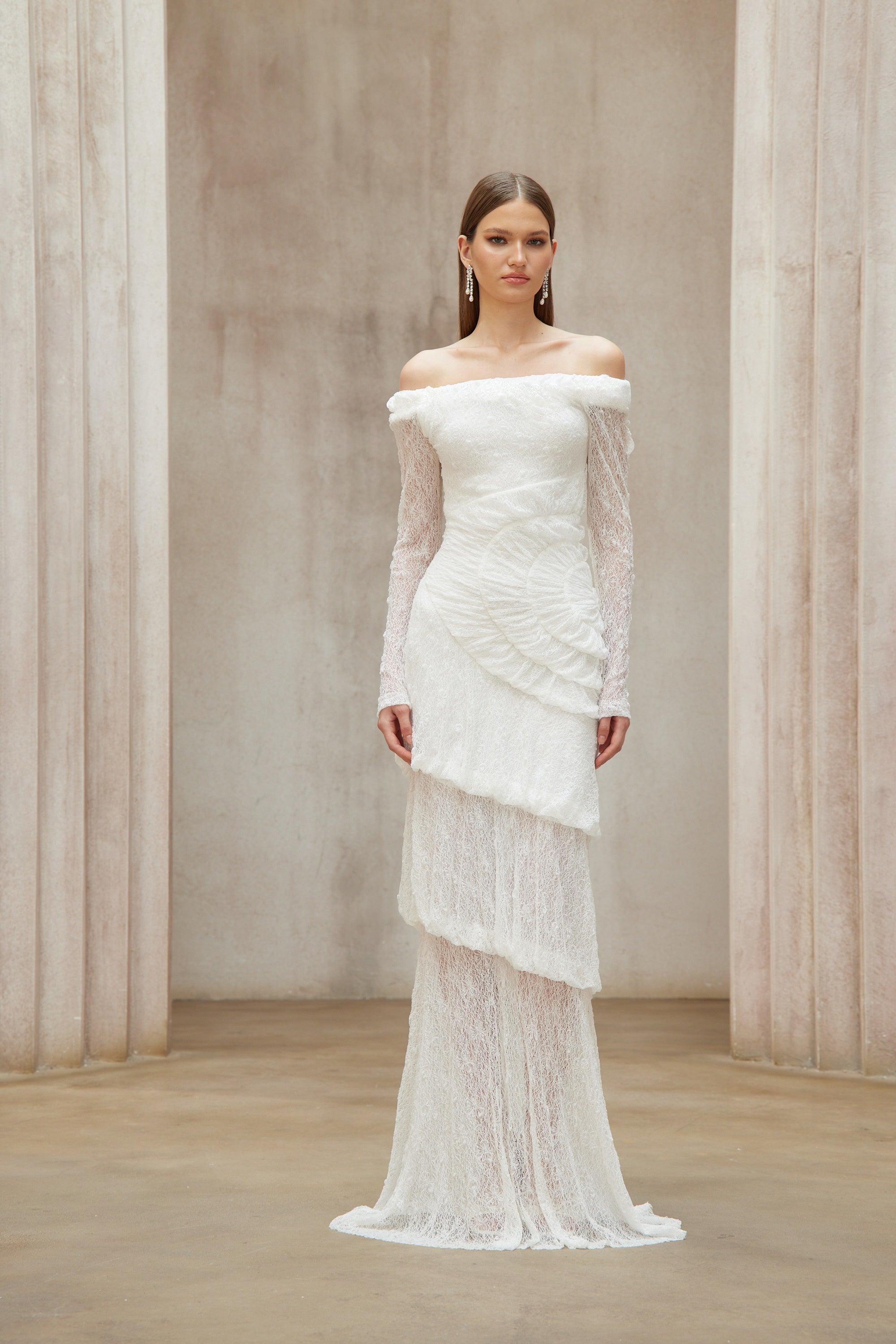 Étincelle White Ruched Lace Maxi Dress (Final Sale-US Only)