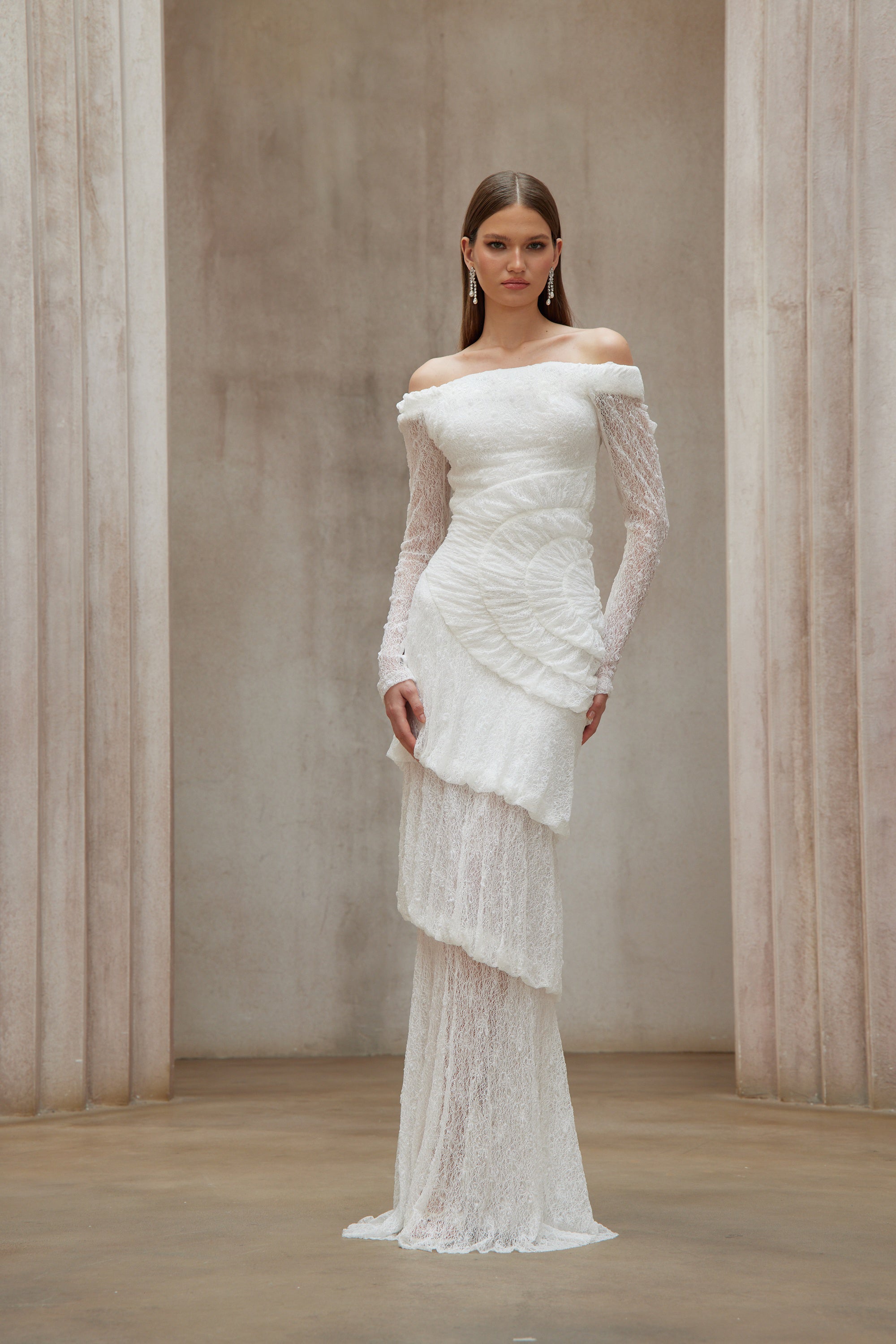 Étincelle White Ruched Lace Maxi Dress (Final Sale-US Only)