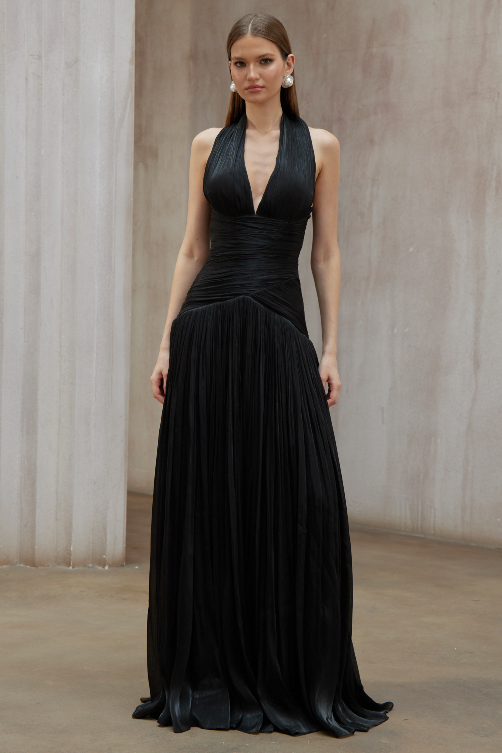 Uranie Black Gathered Maxi Dress (Final Sale-US Only)