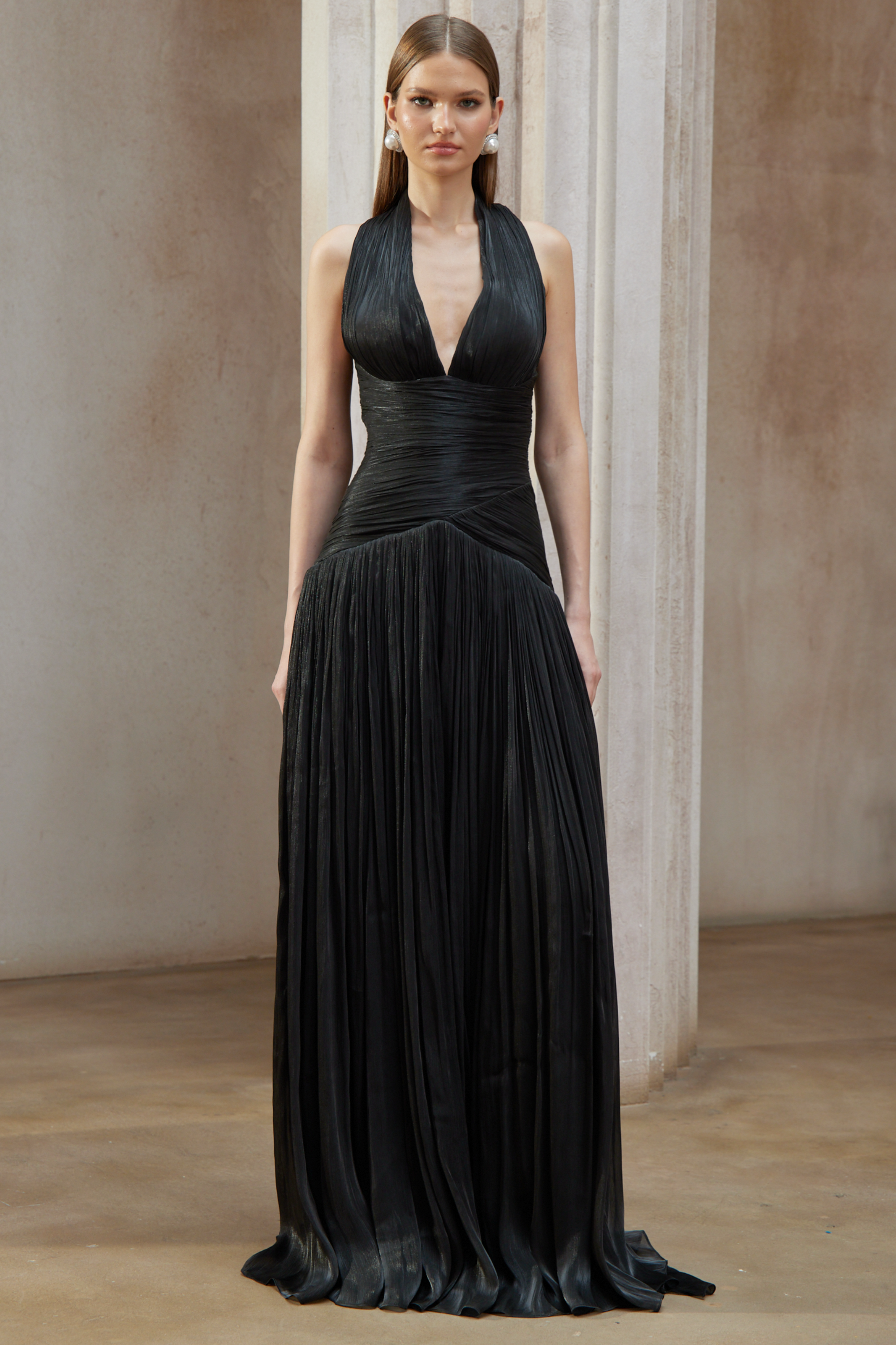 Uranie Black Gathered Maxi Dress (Final Sale-US Only)