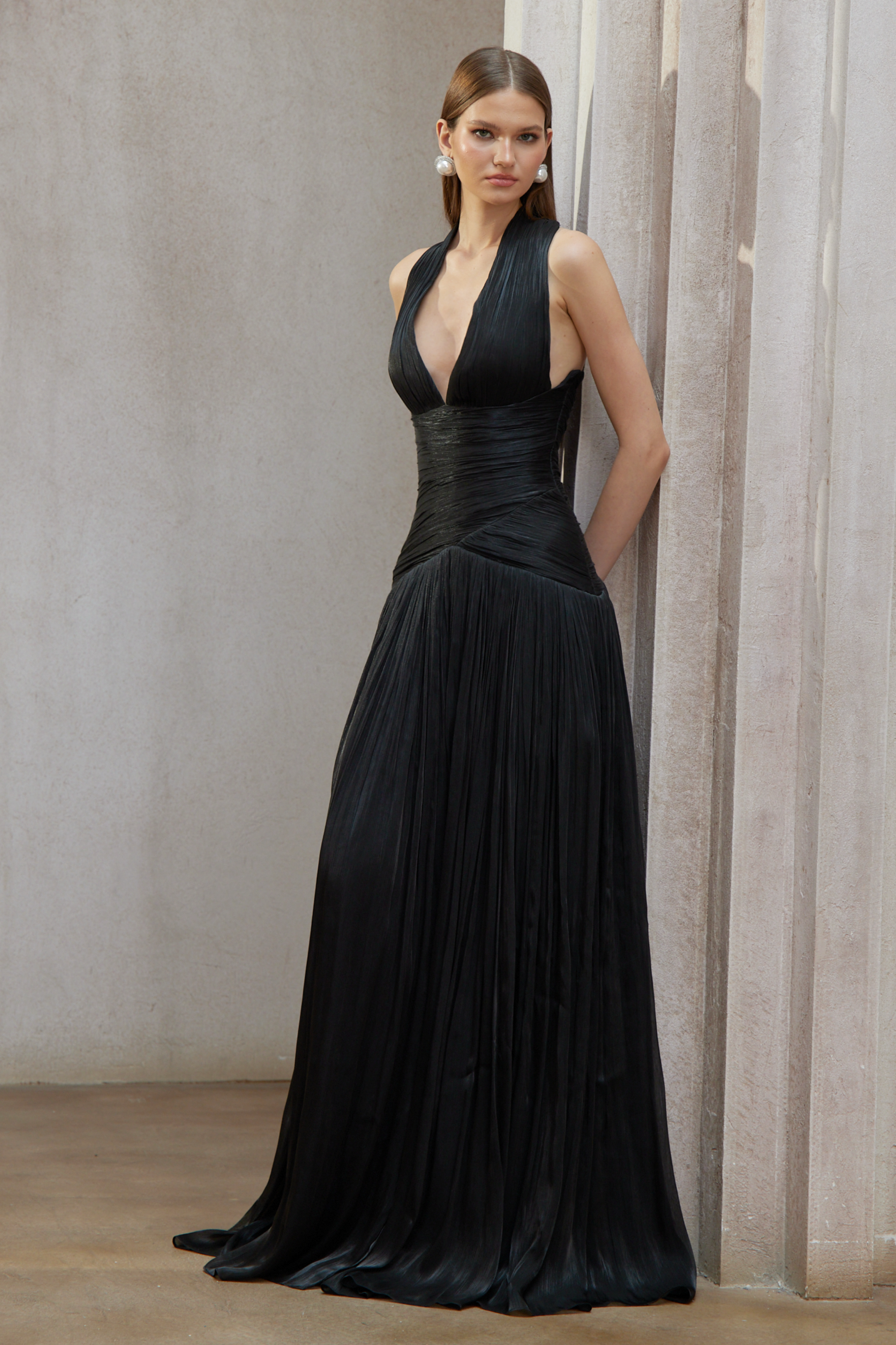 Uranie Black Gathered Maxi Dress (Final Sale-US Only)