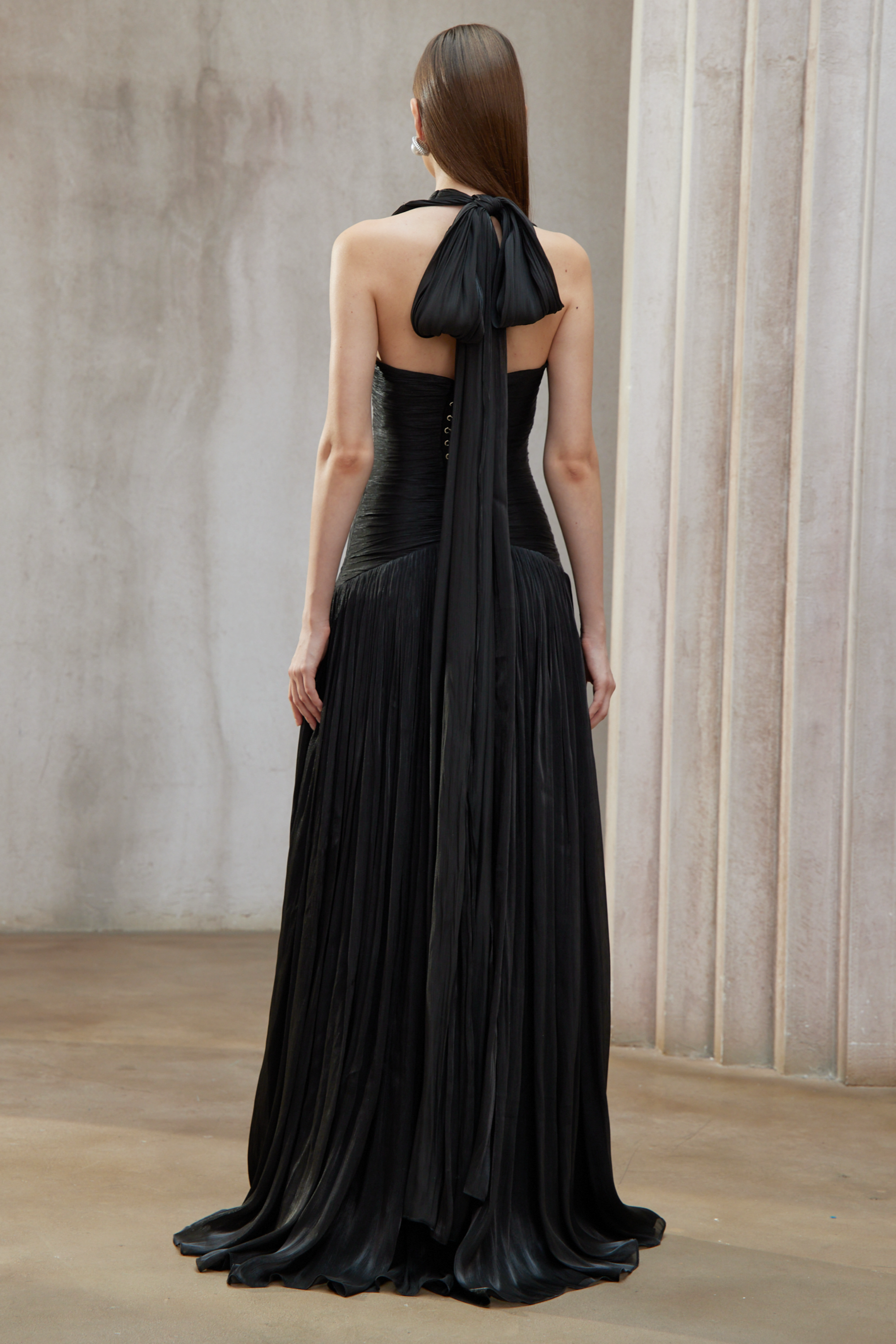 Uranie Black Gathered Maxi Dress (Final Sale-US Only)