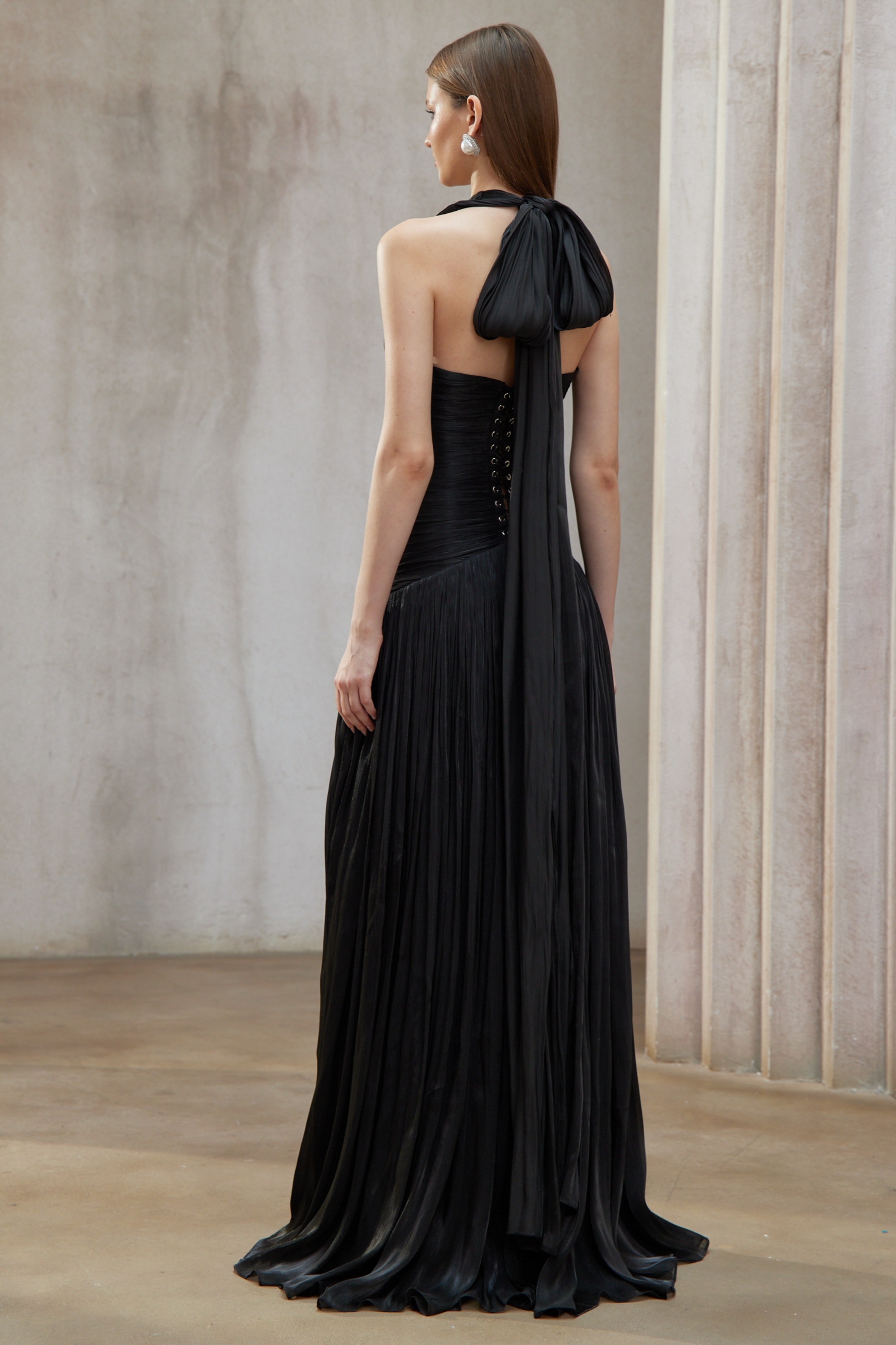 Uranie Black Gathered Maxi Dress (Final Sale-US Only)