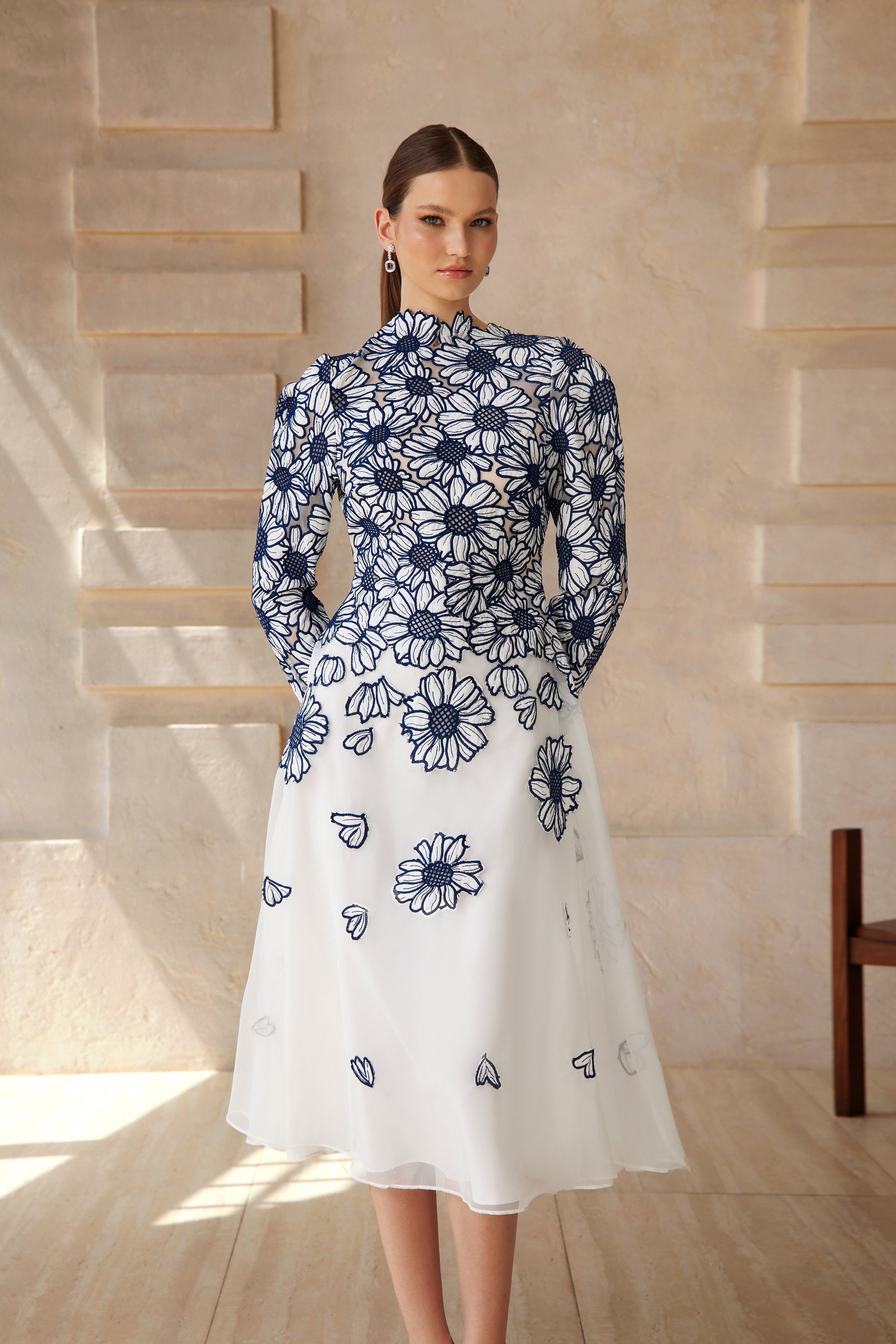 Caméo Blue Floral Embroidered Tulle Midi Dress (Final Sale-US Only)