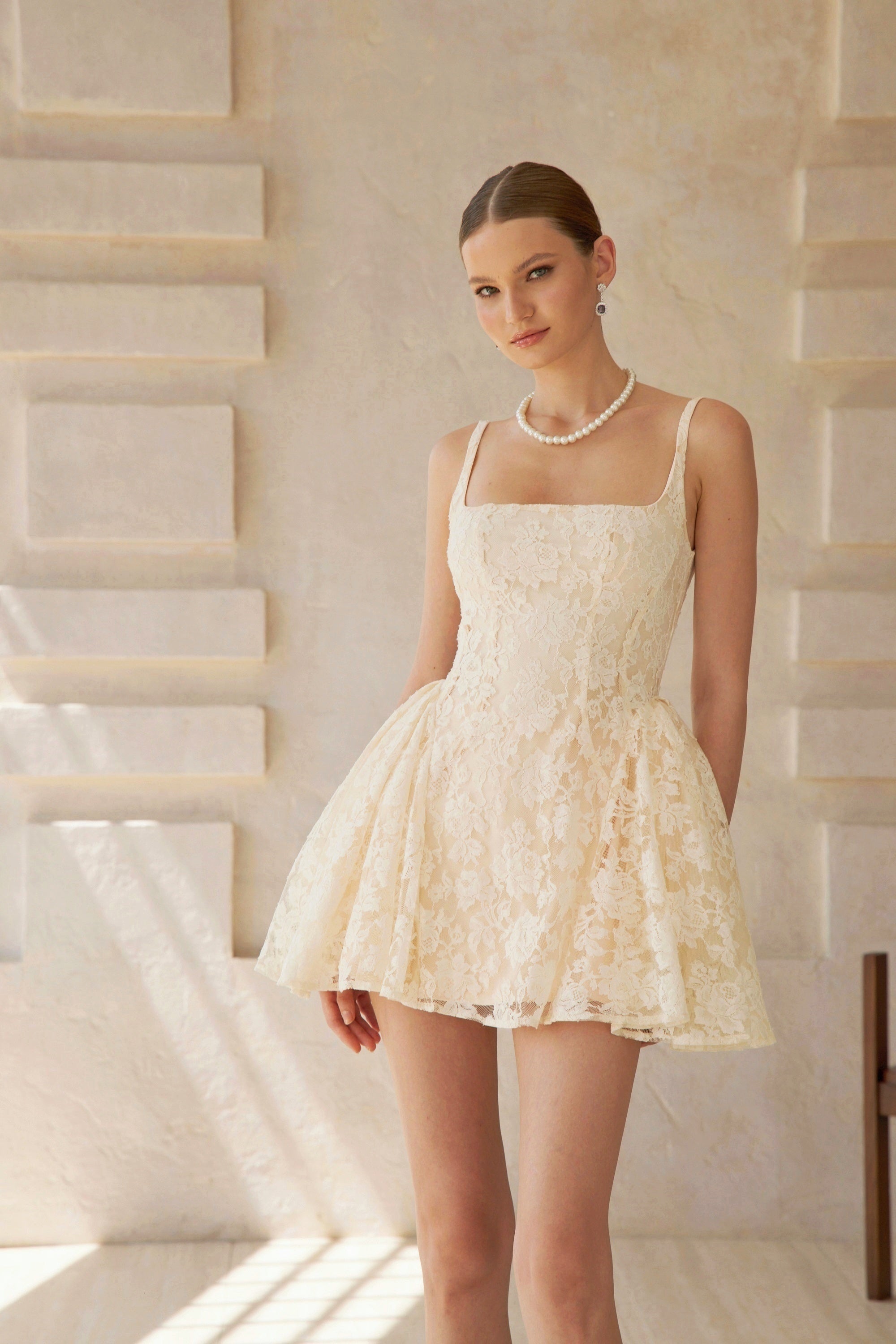 Euphemia Cream White Floral Lace Mini Dress (Final Sale-US Only)