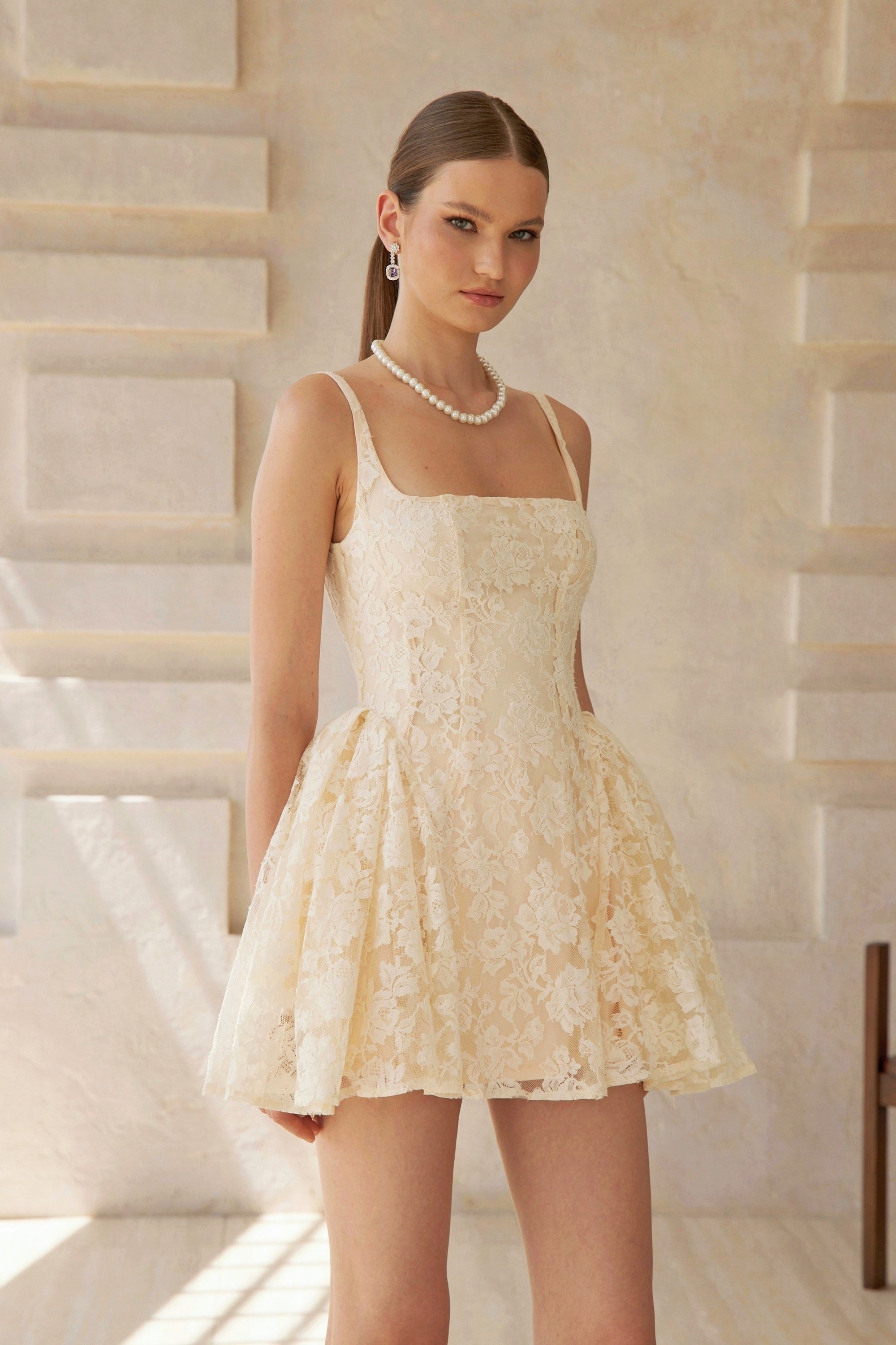 Euphemia Cream White Floral Lace Mini Dress (Final Sale-US Only)