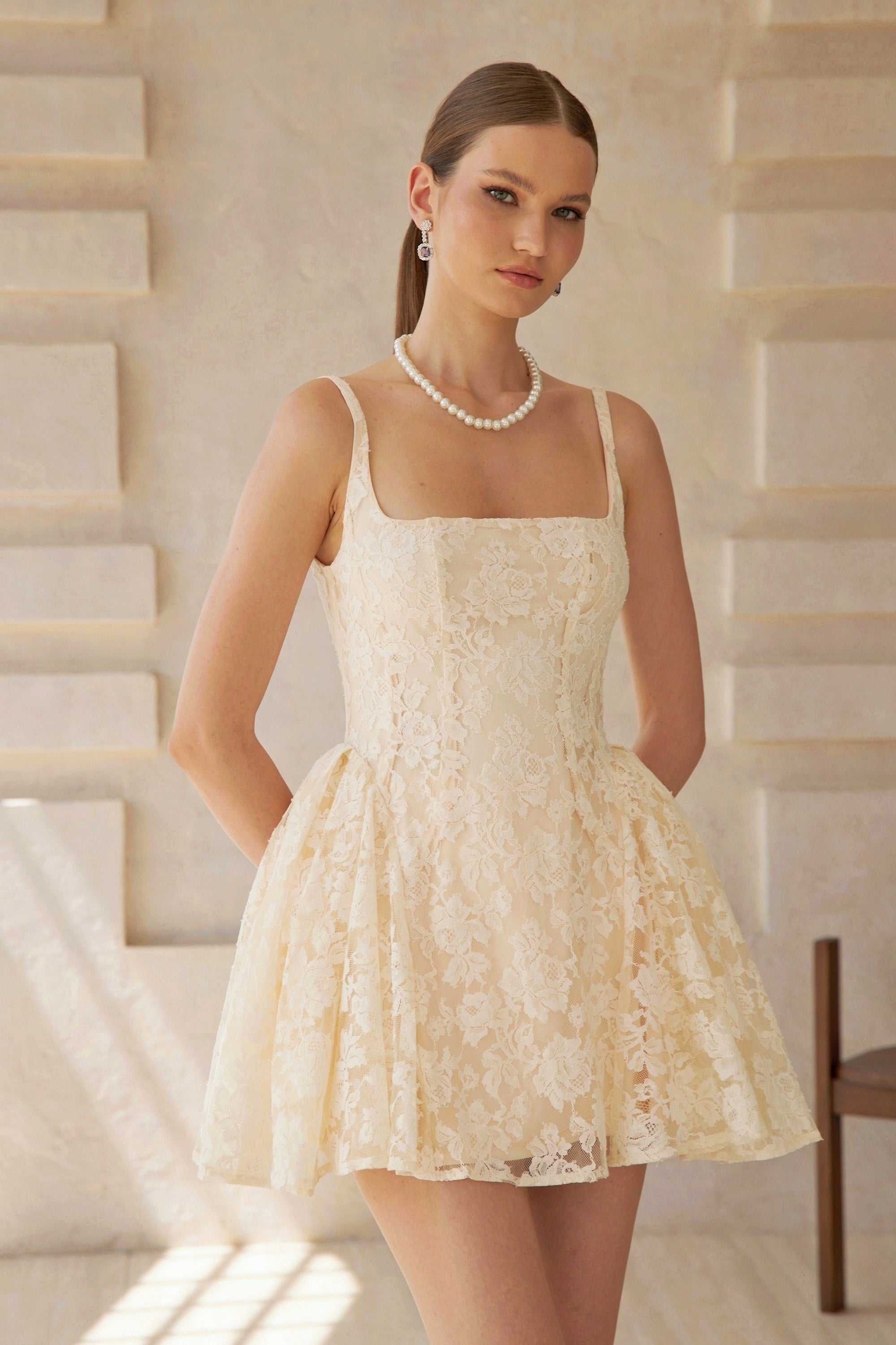 Euphemia Cream White Floral Lace Mini Dress (Final Sale-US Only)