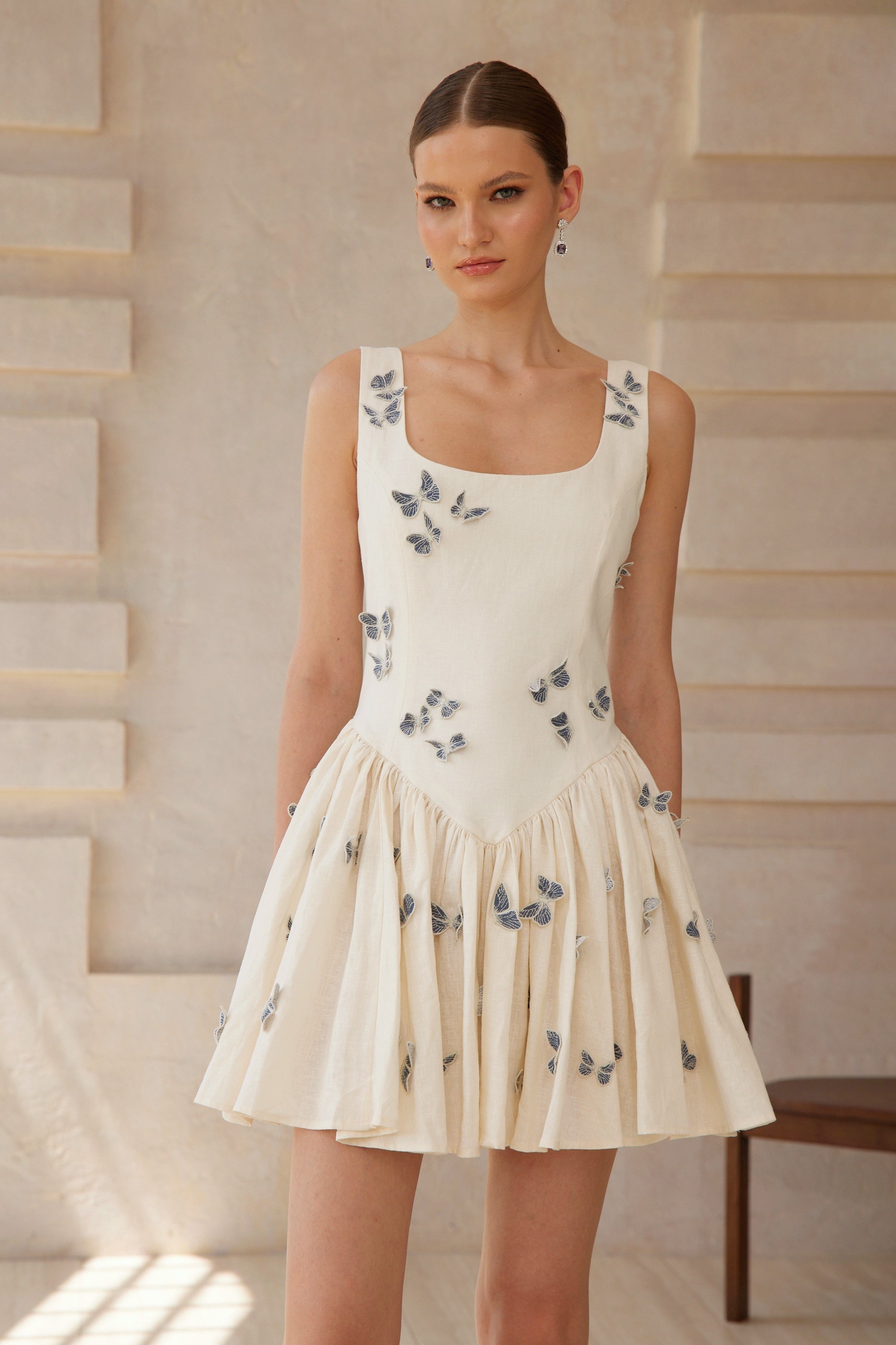 Ophélie White Butterfly Embroidered Mini Dress (Final Sale)