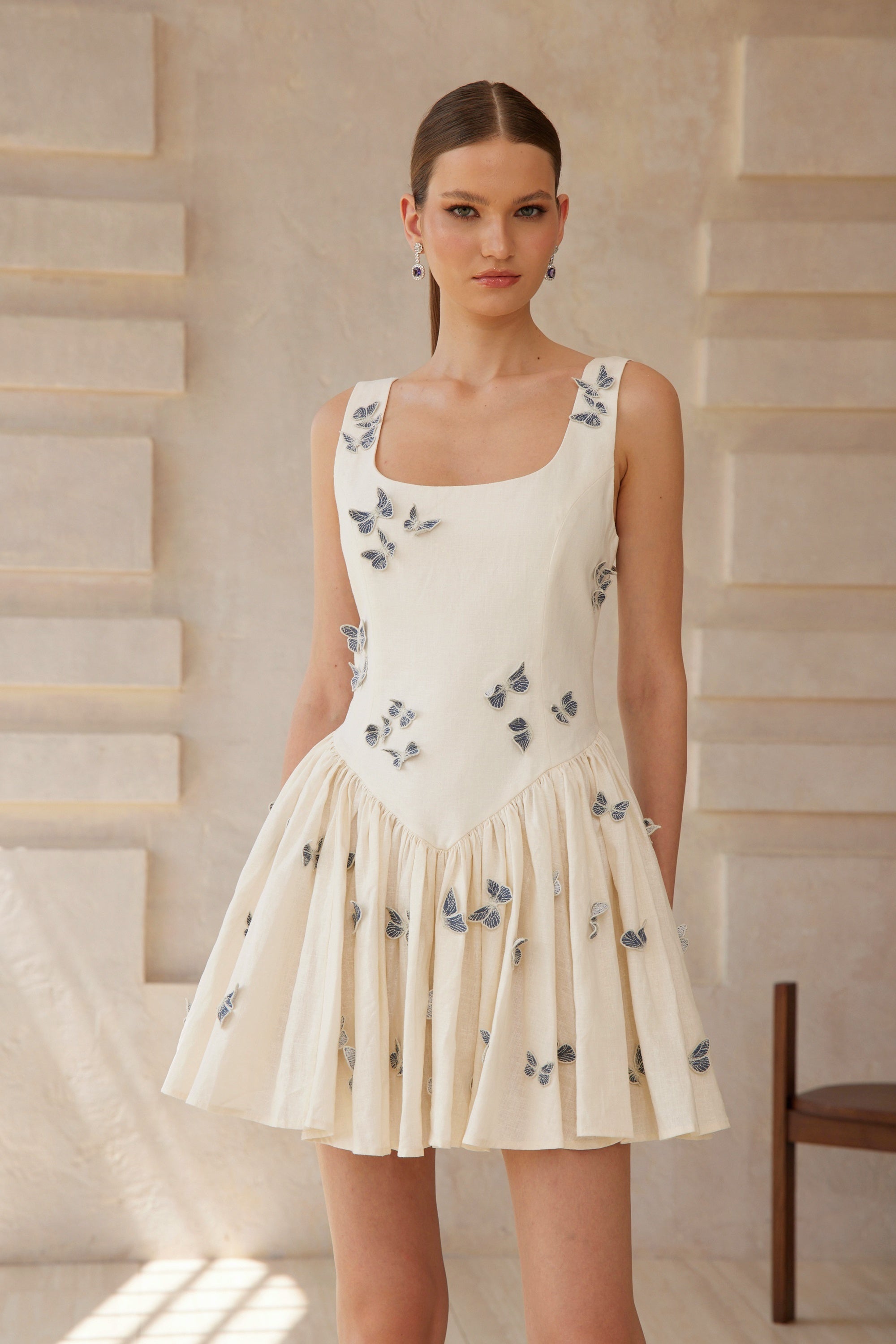 Ophélie White Butterfly Embroidered Mini Dress (Final Sale)
