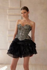 Lyra Black Lace Top & Tiered Skirt Set