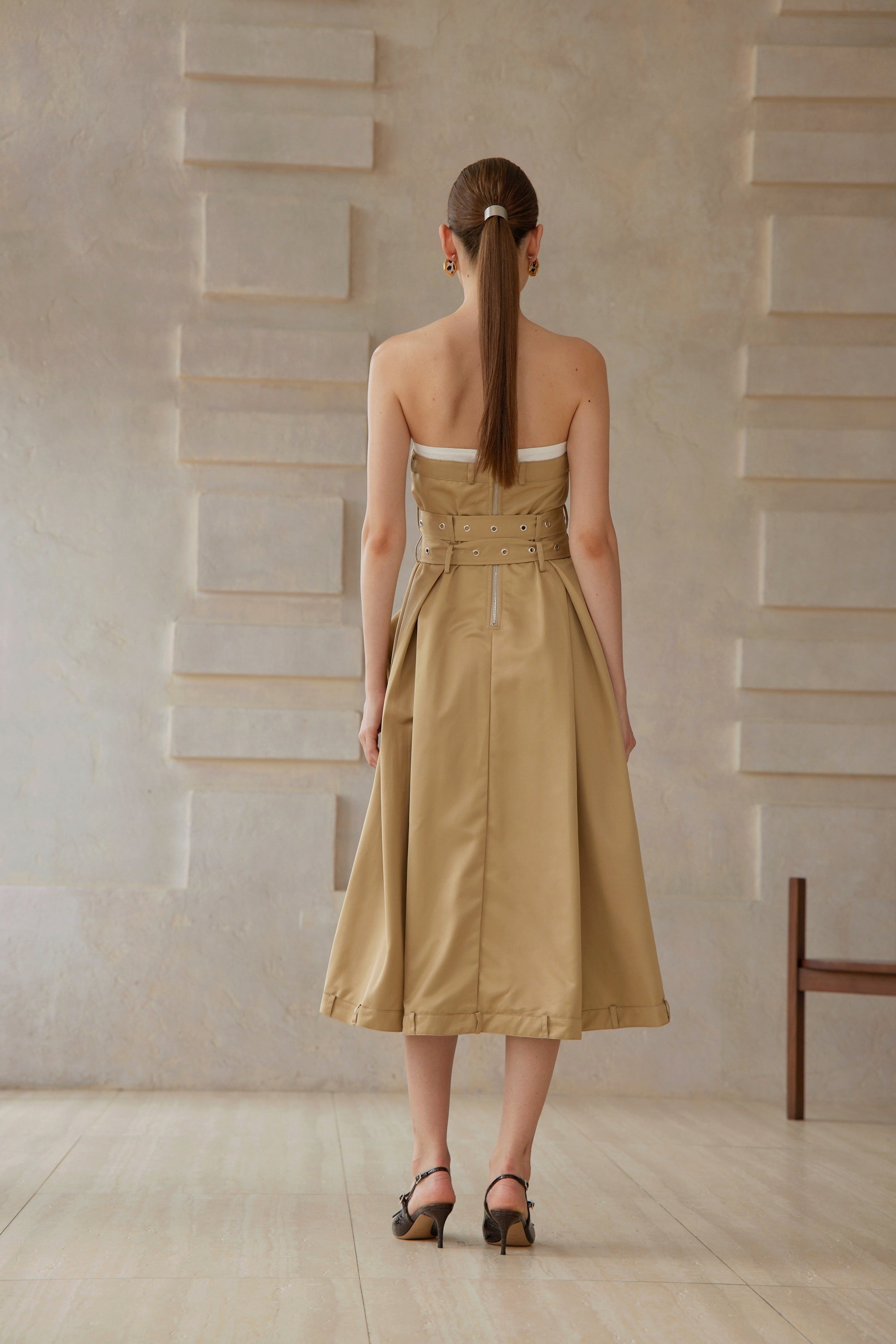 Alba Khaki Trench Style Midi Dress