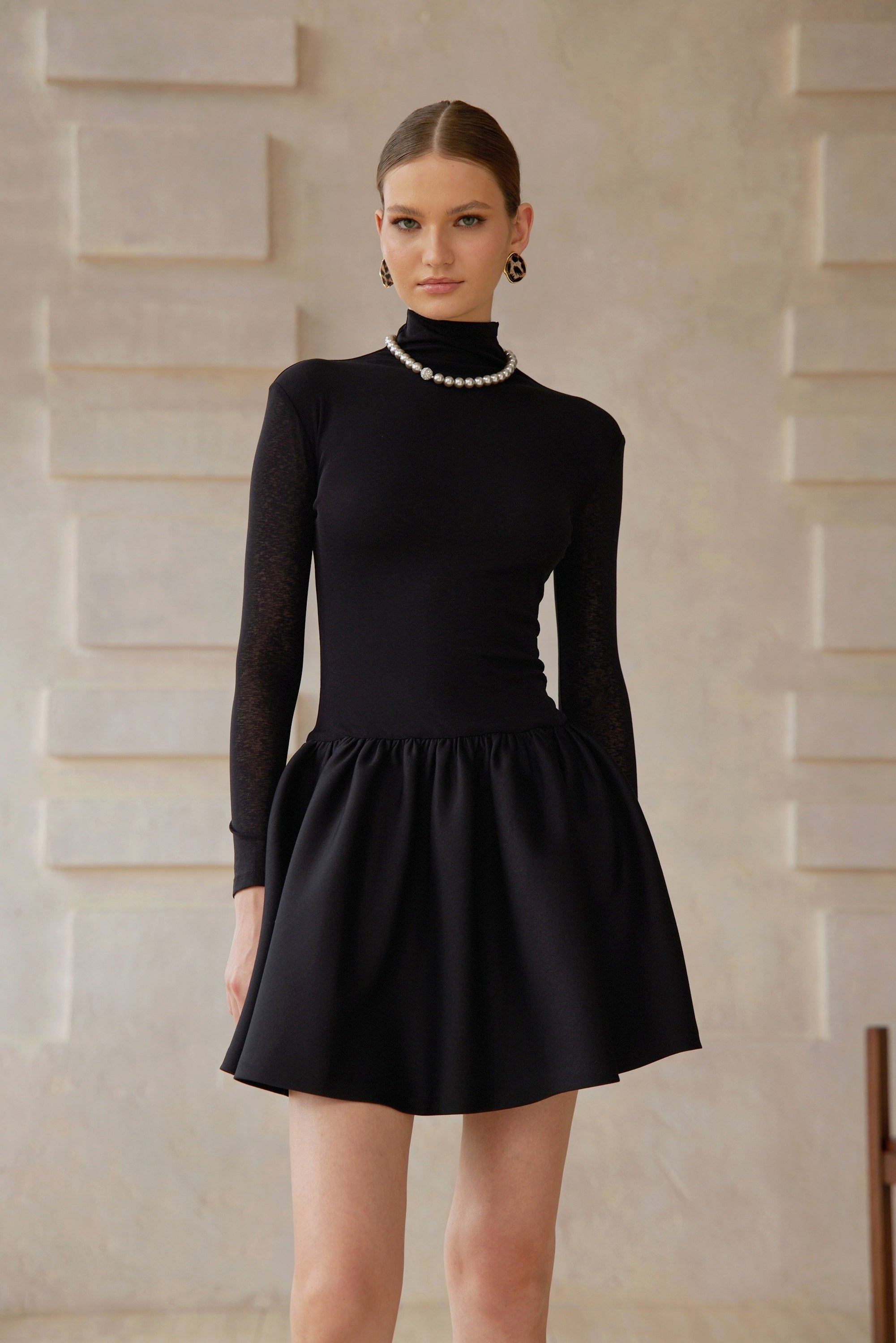 Ariane Black Knit Panel Mini Dress