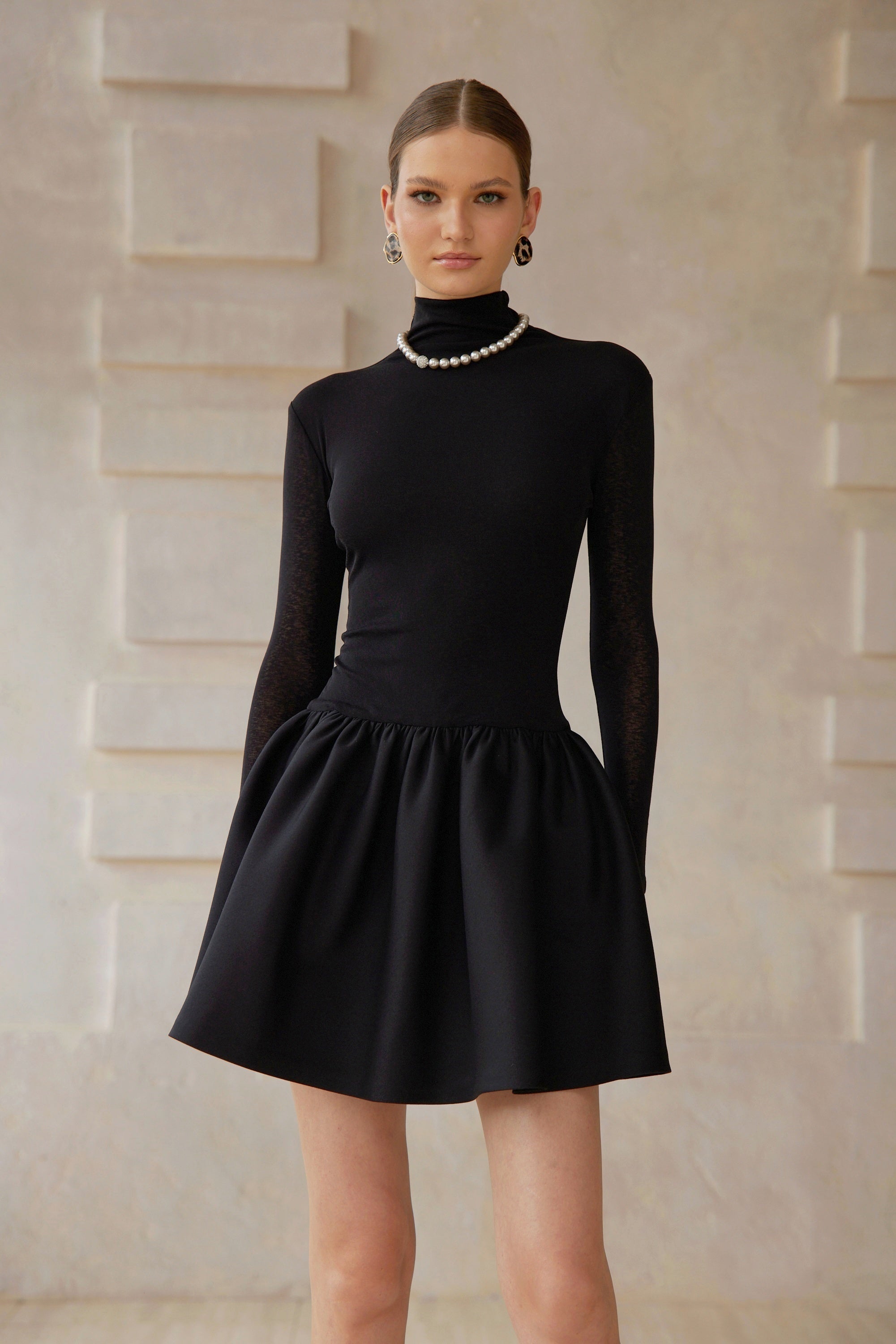 Ariane Black Knit Panel Mini Dress