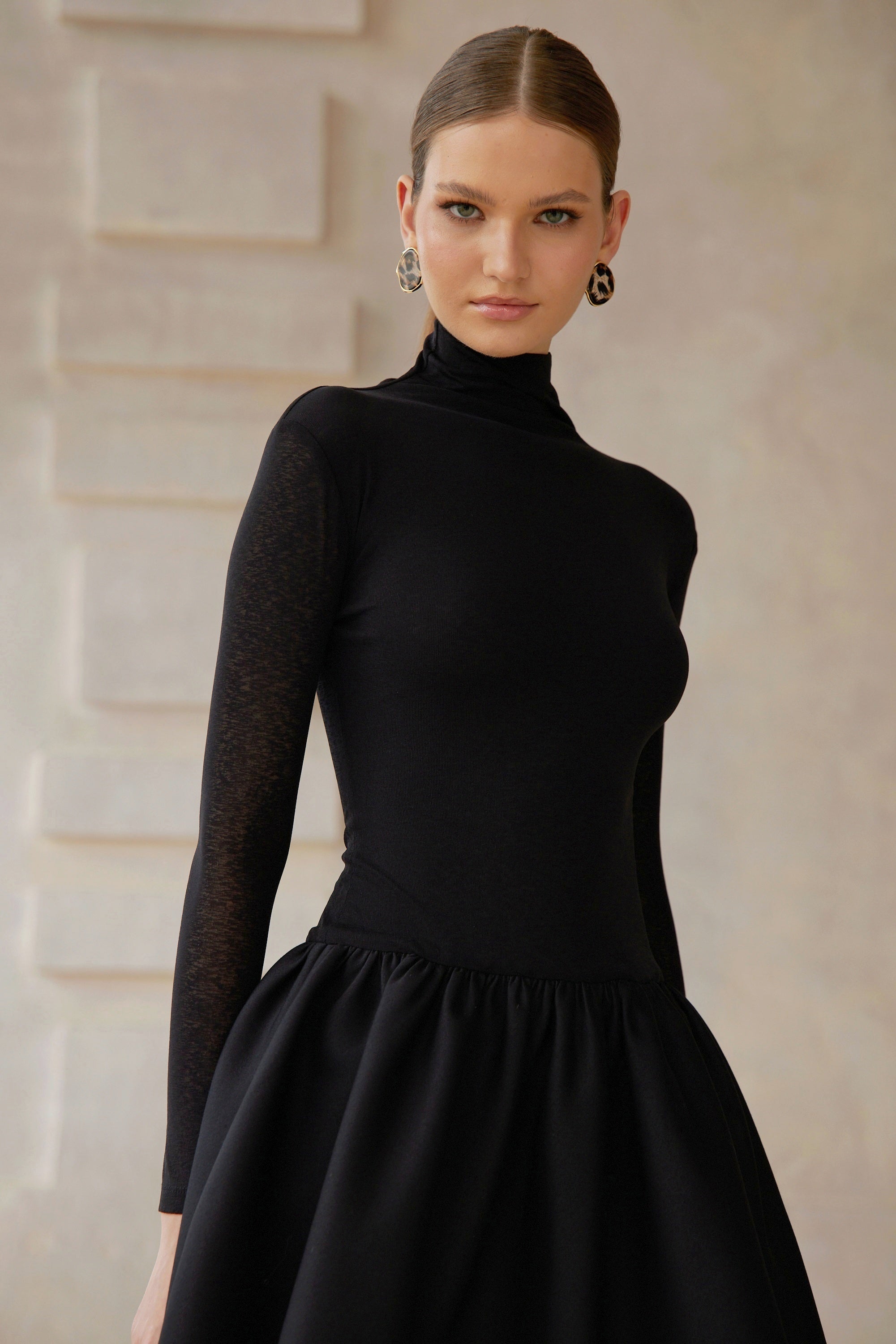 Ariane Black Knit Panel Mini Dress