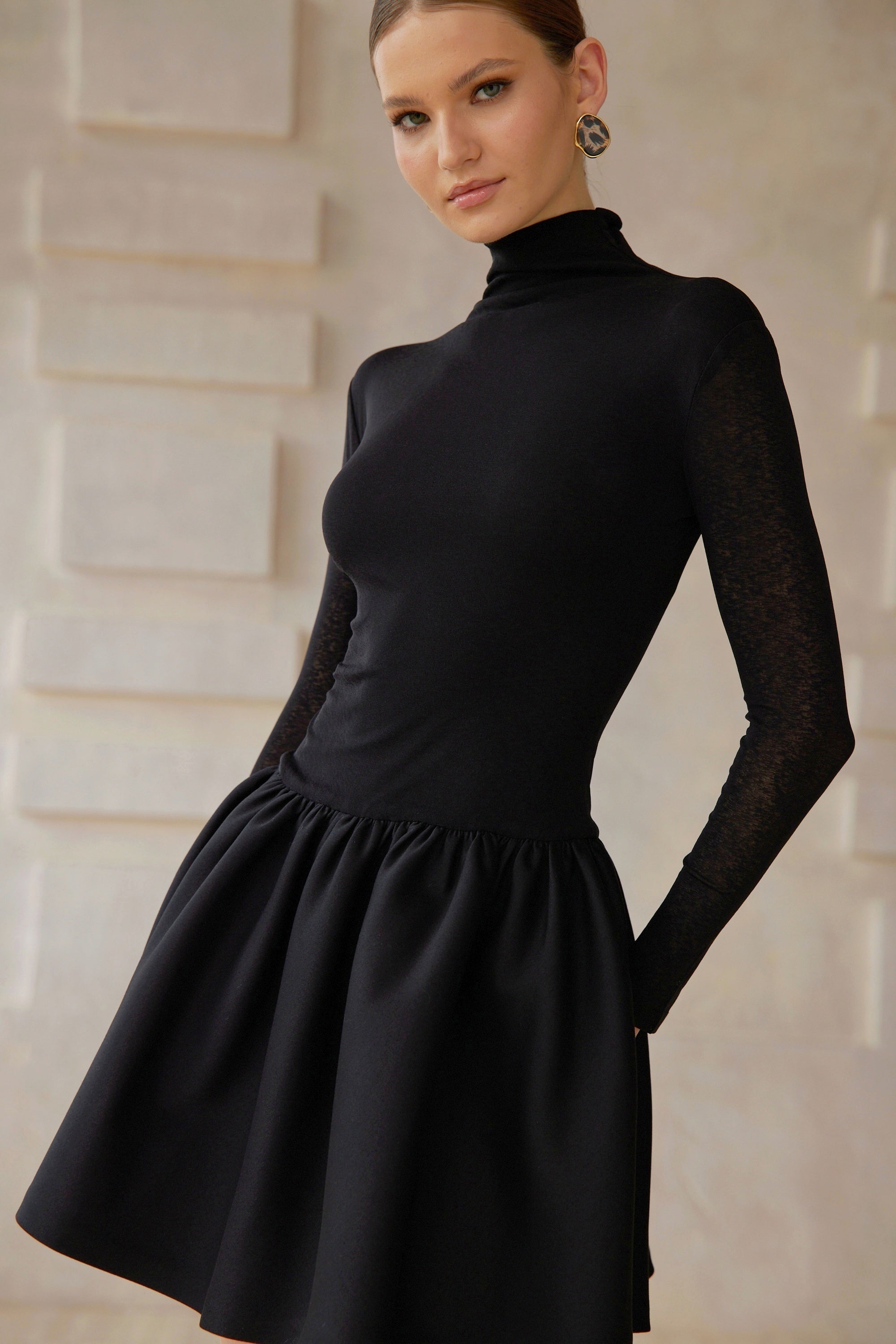 Ariane Black Knit Panel Mini Dress