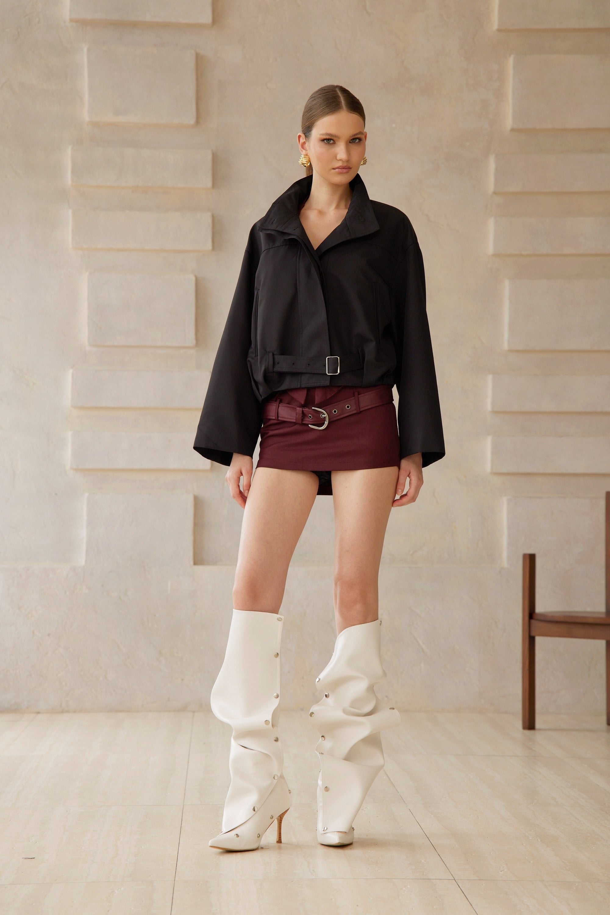 Paulette Black Belted Waist Short Trench Coat
