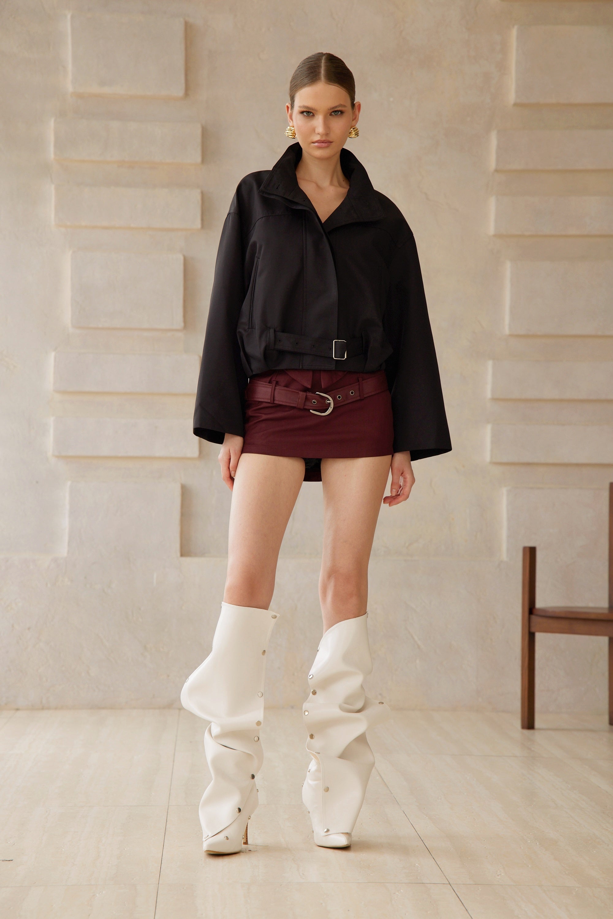 Paulette Black Belted Waist Short Trench Coat