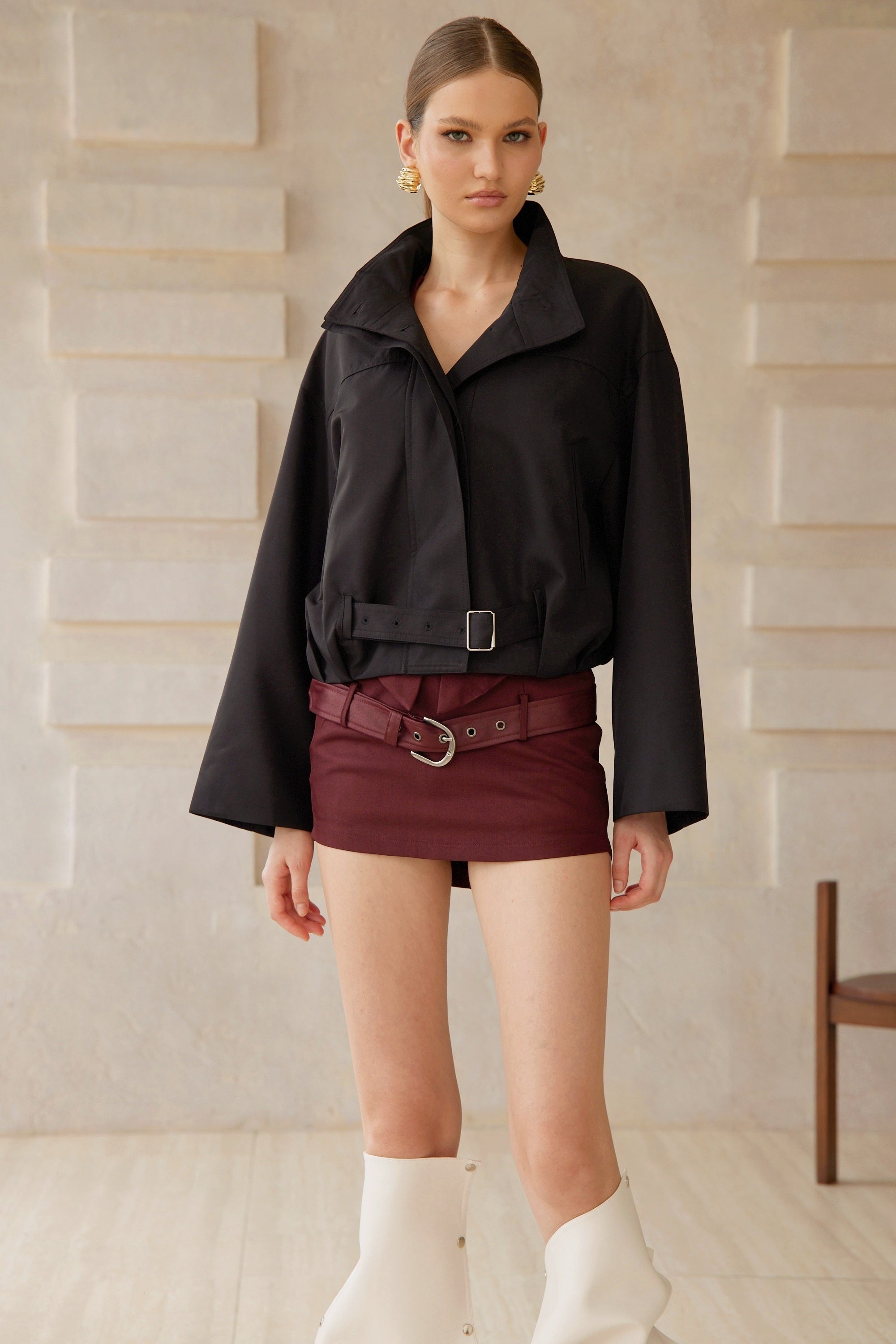Paulette Black Belted Waist Short Trench Coat