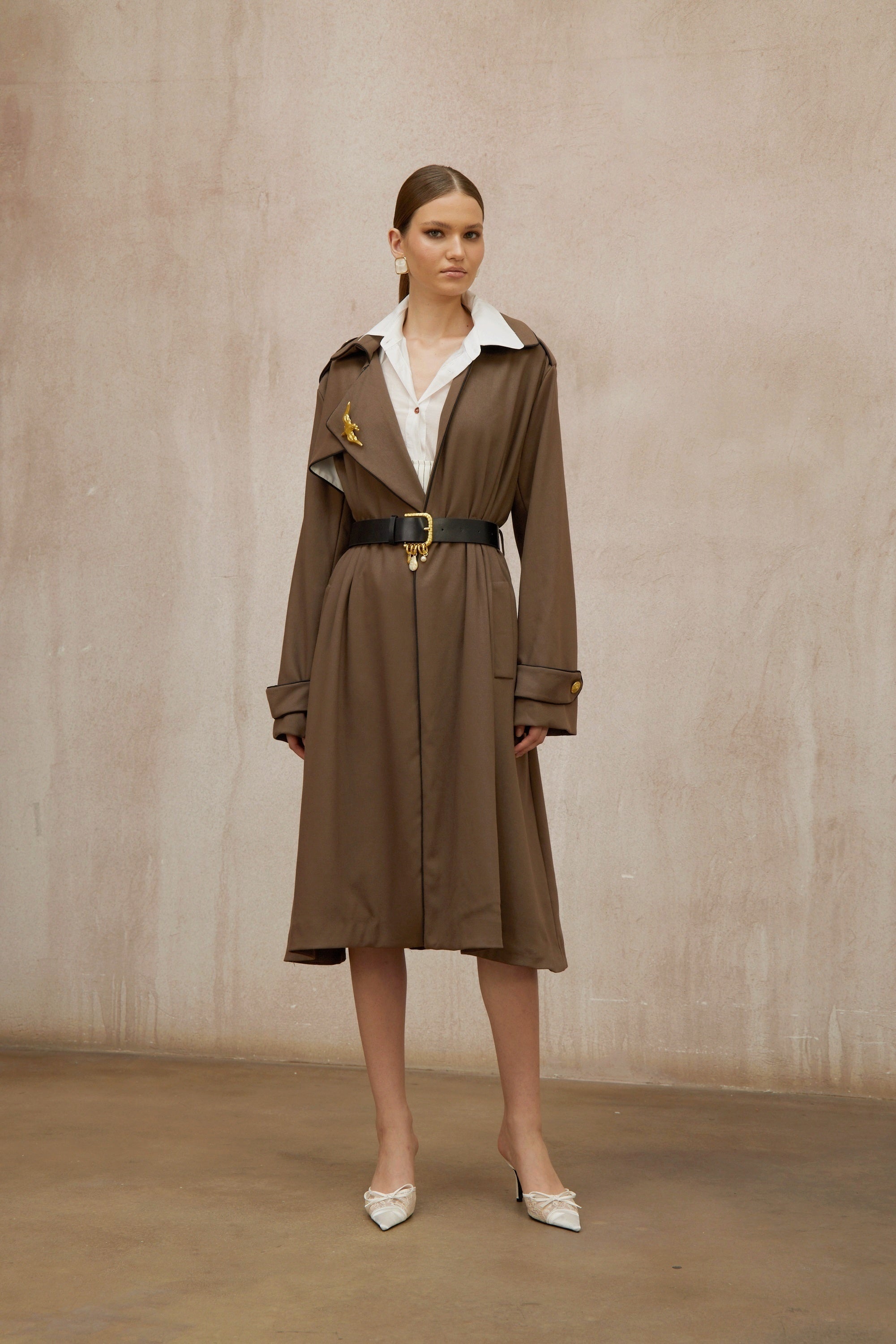 Wanda Brown Belted Long Trench Coat