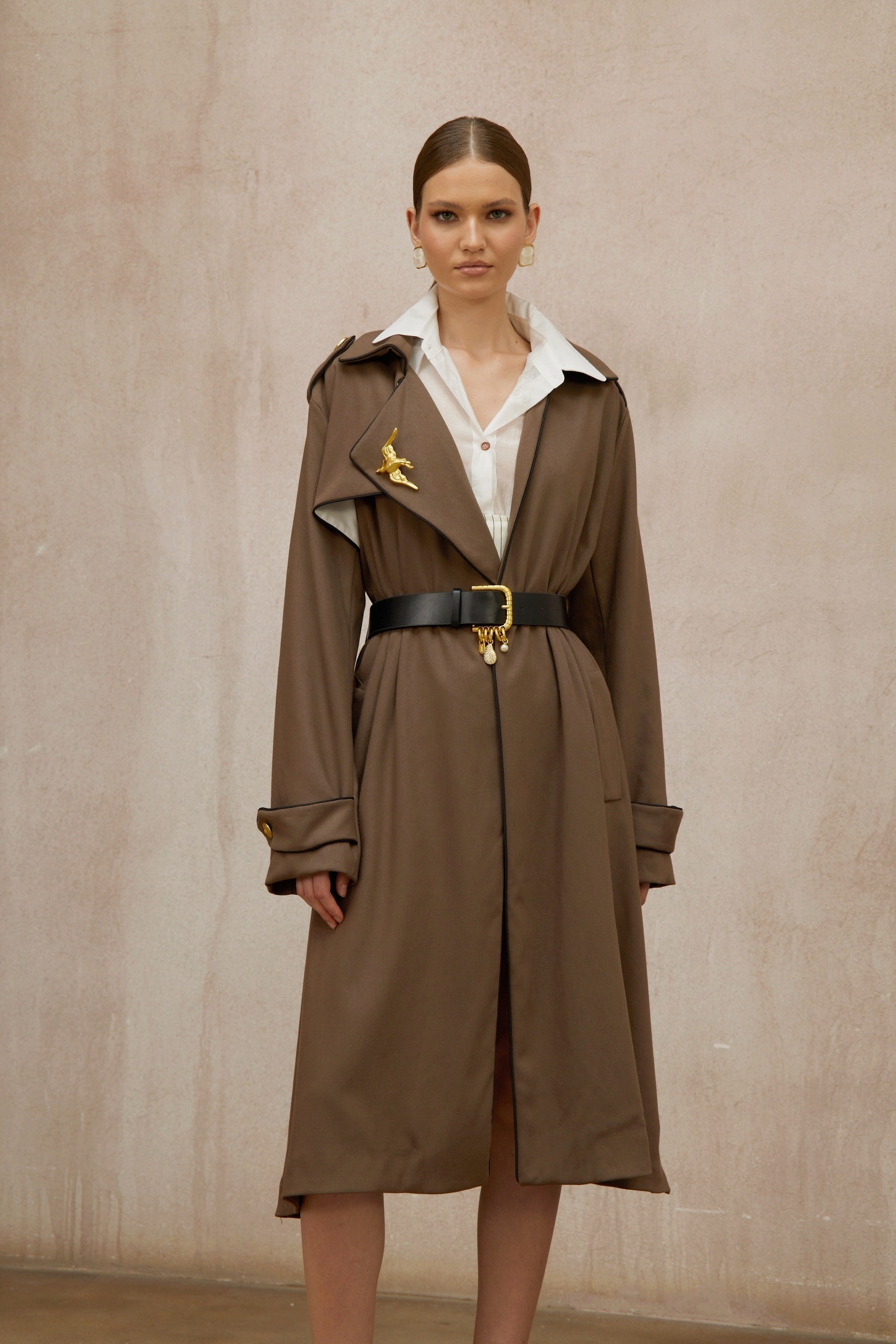 Wanda Brown Belted Long Trench Coat