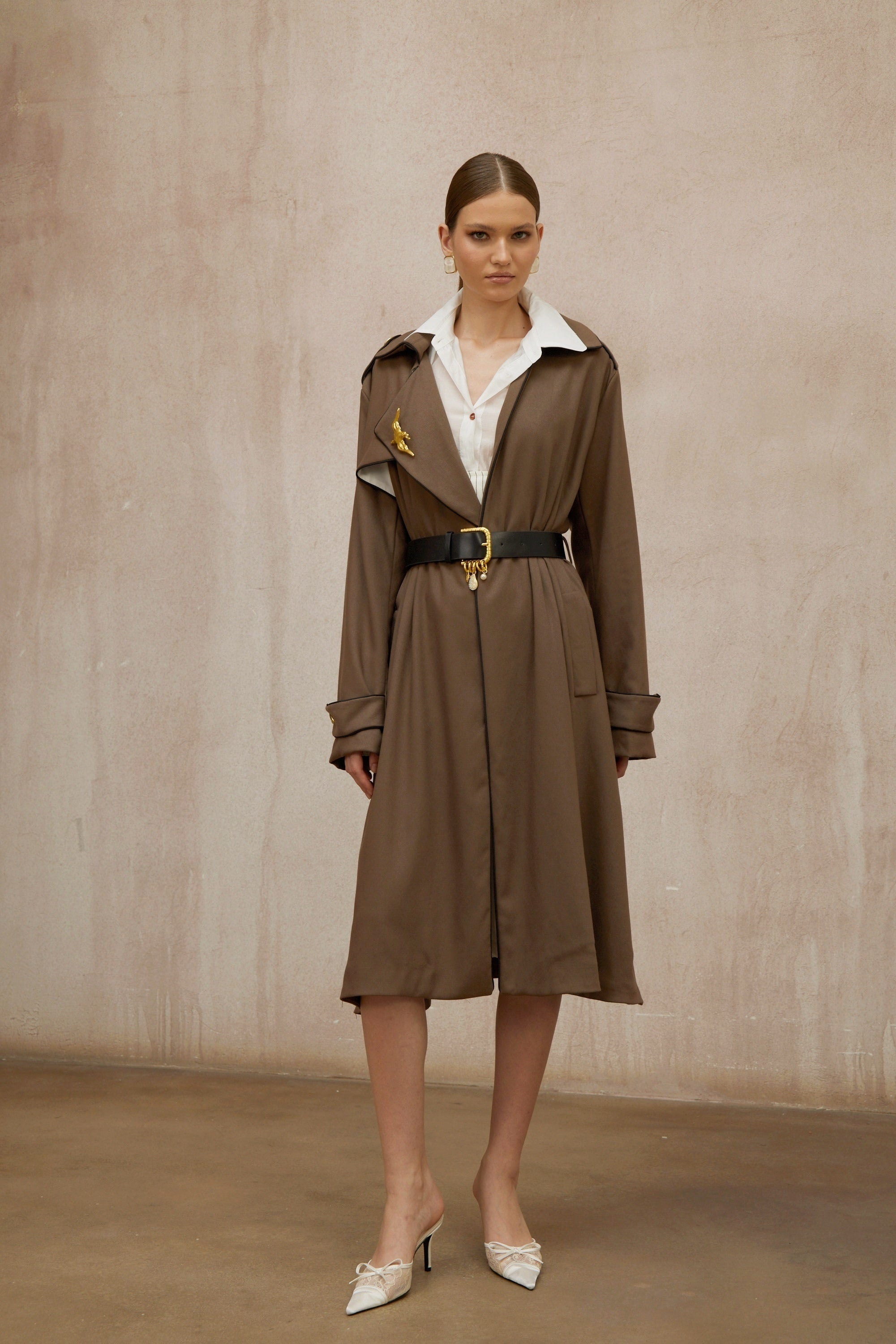 Wanda Brown Belted Long Trench Coat