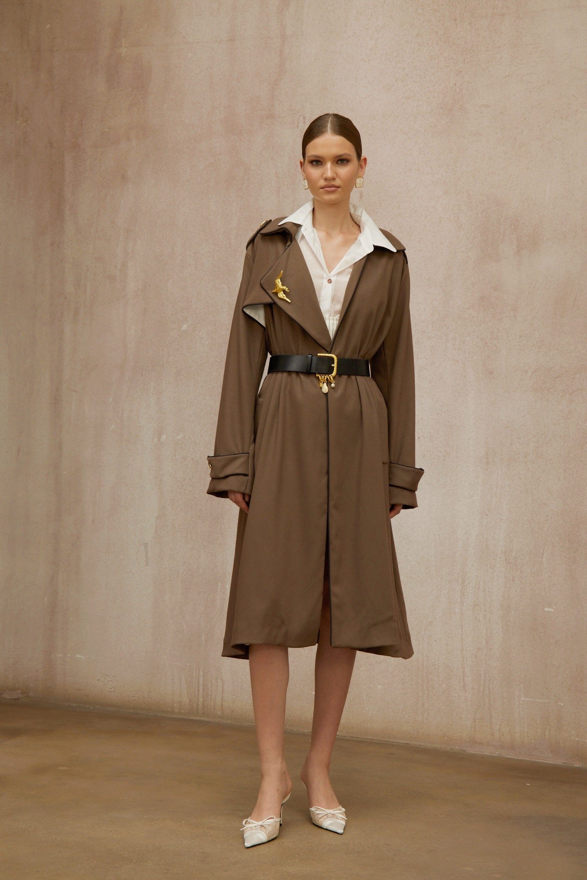 Wanda Brown Belted Long Trench Coat