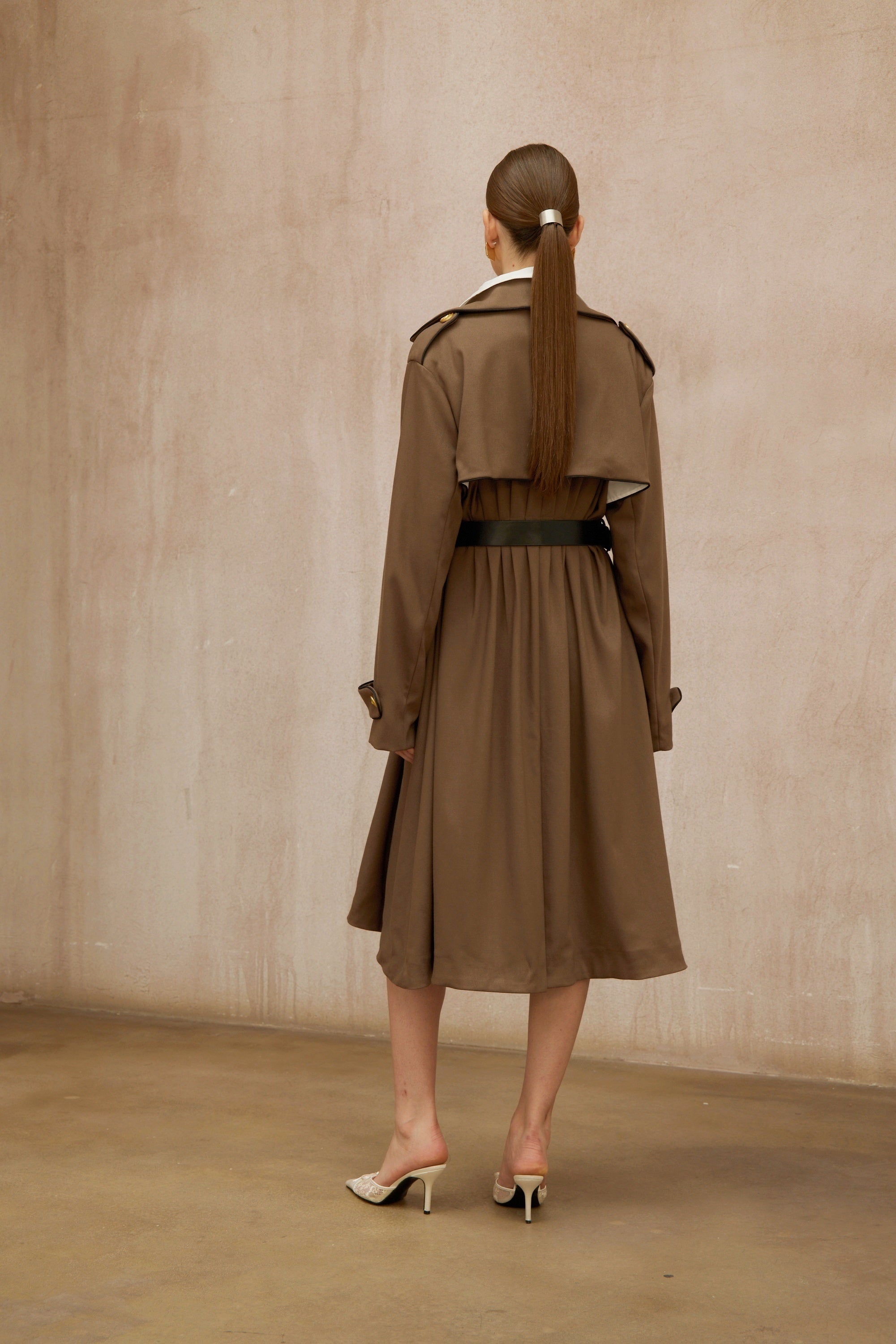 Wanda Brown Belted Long Trench Coat