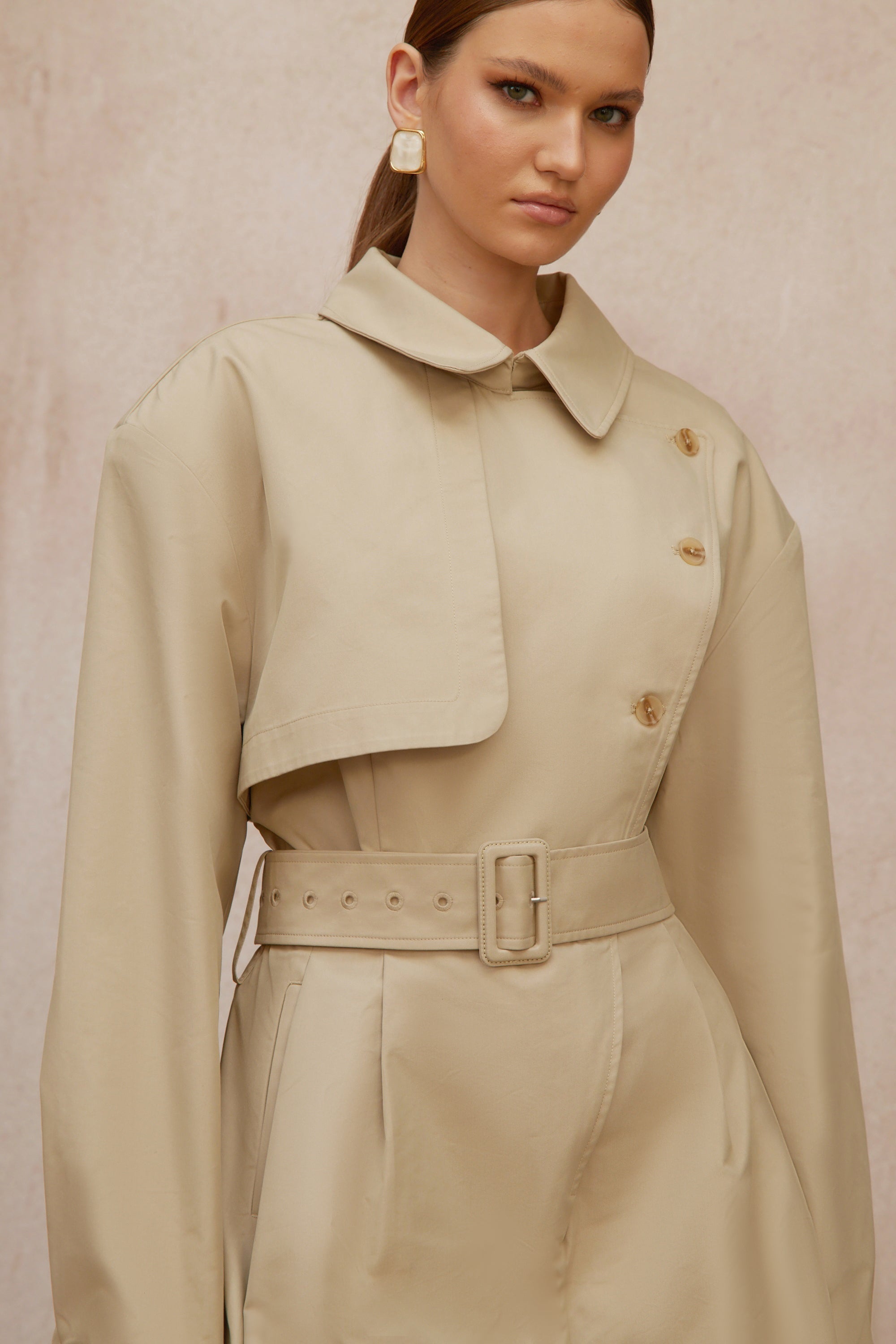 Priscille Khaki Asymmetrical Trench Style Playsuit