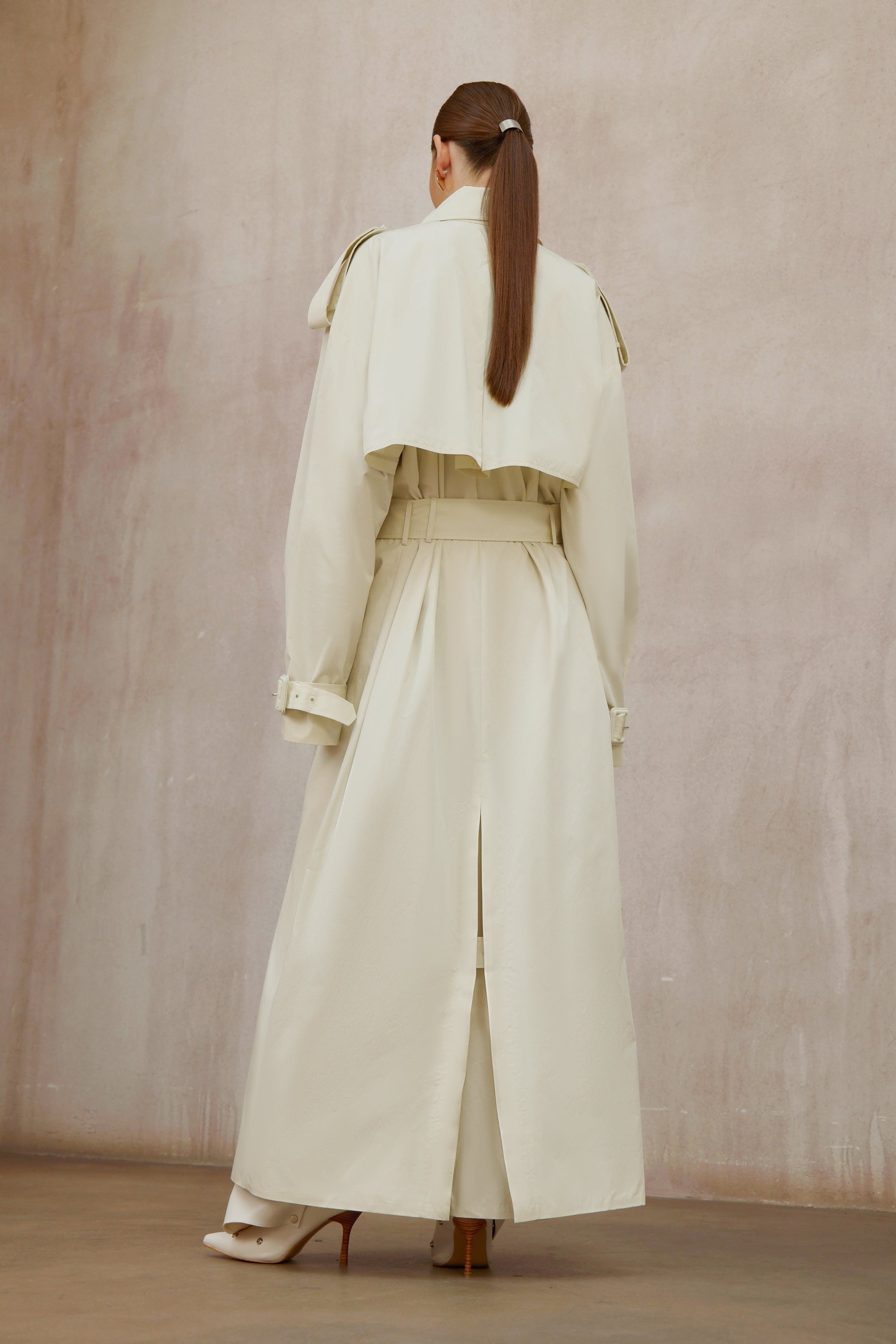 Bruyère White Double-Breasted Long Trench Coat