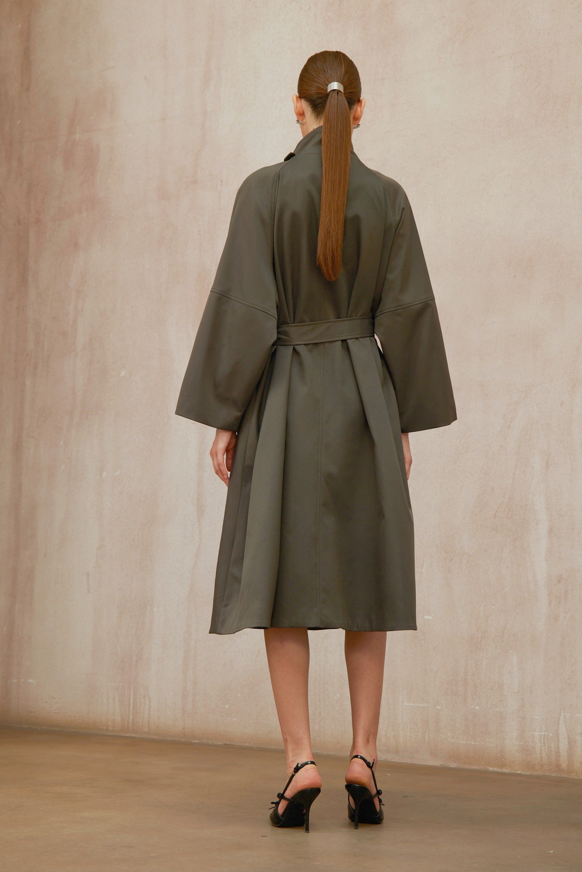 Suzon Charcoal Grey Belted Long Trench Coat