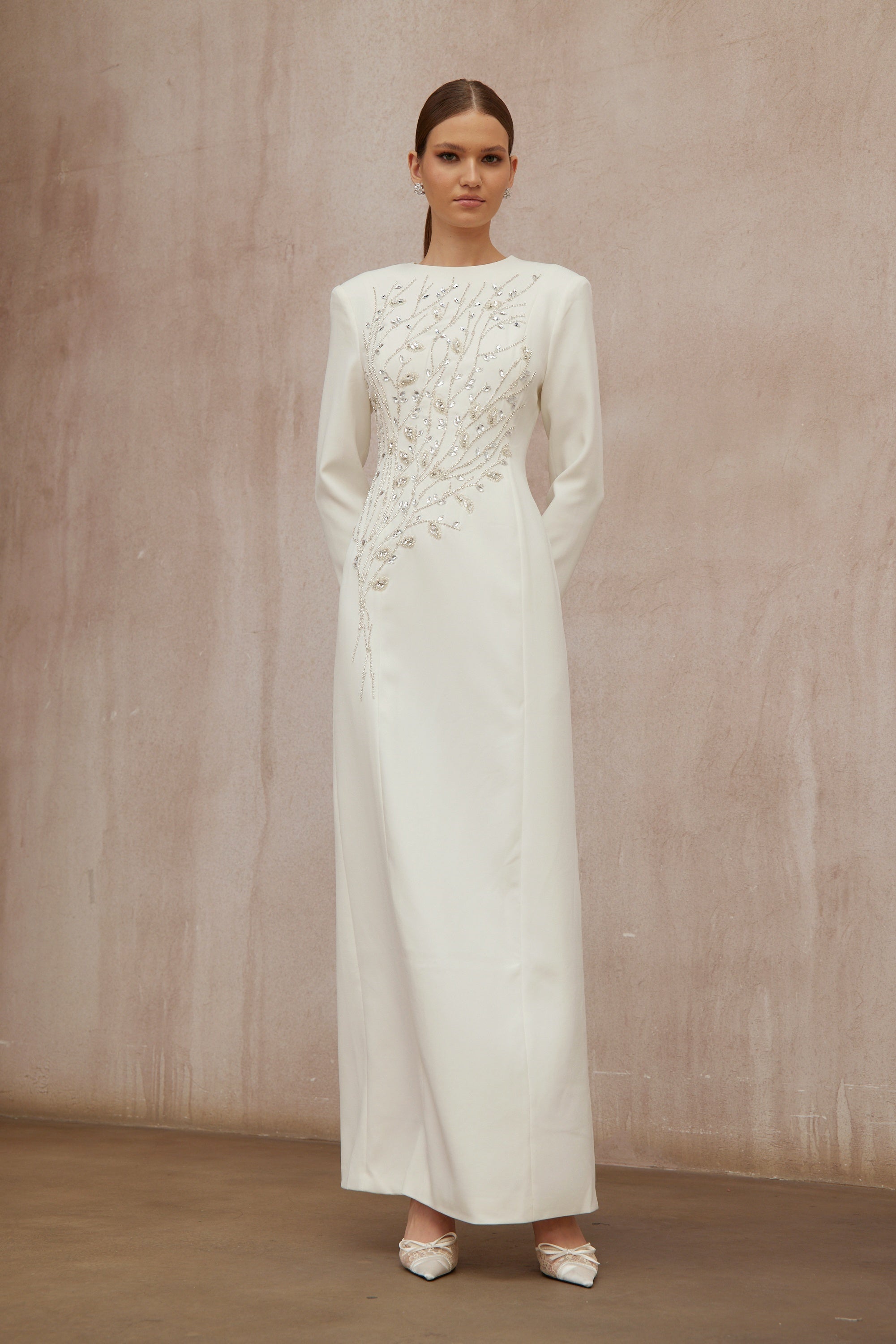 Calliopée White Leaf Appliqué Embellished Maxi Gown (Final Sale-US Only)