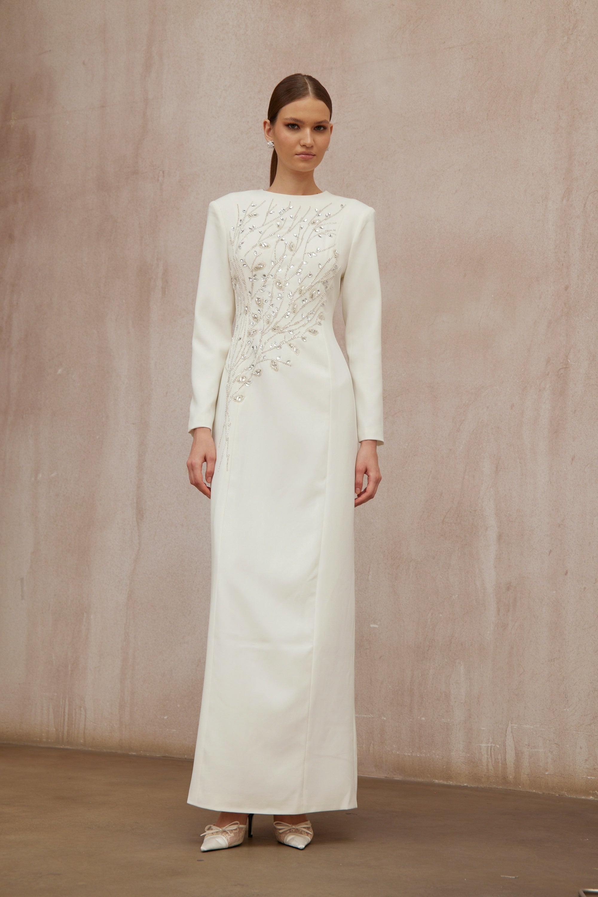Calliopée White Leaf Appliqué Embellished Maxi Gown (Final Sale-US Only)