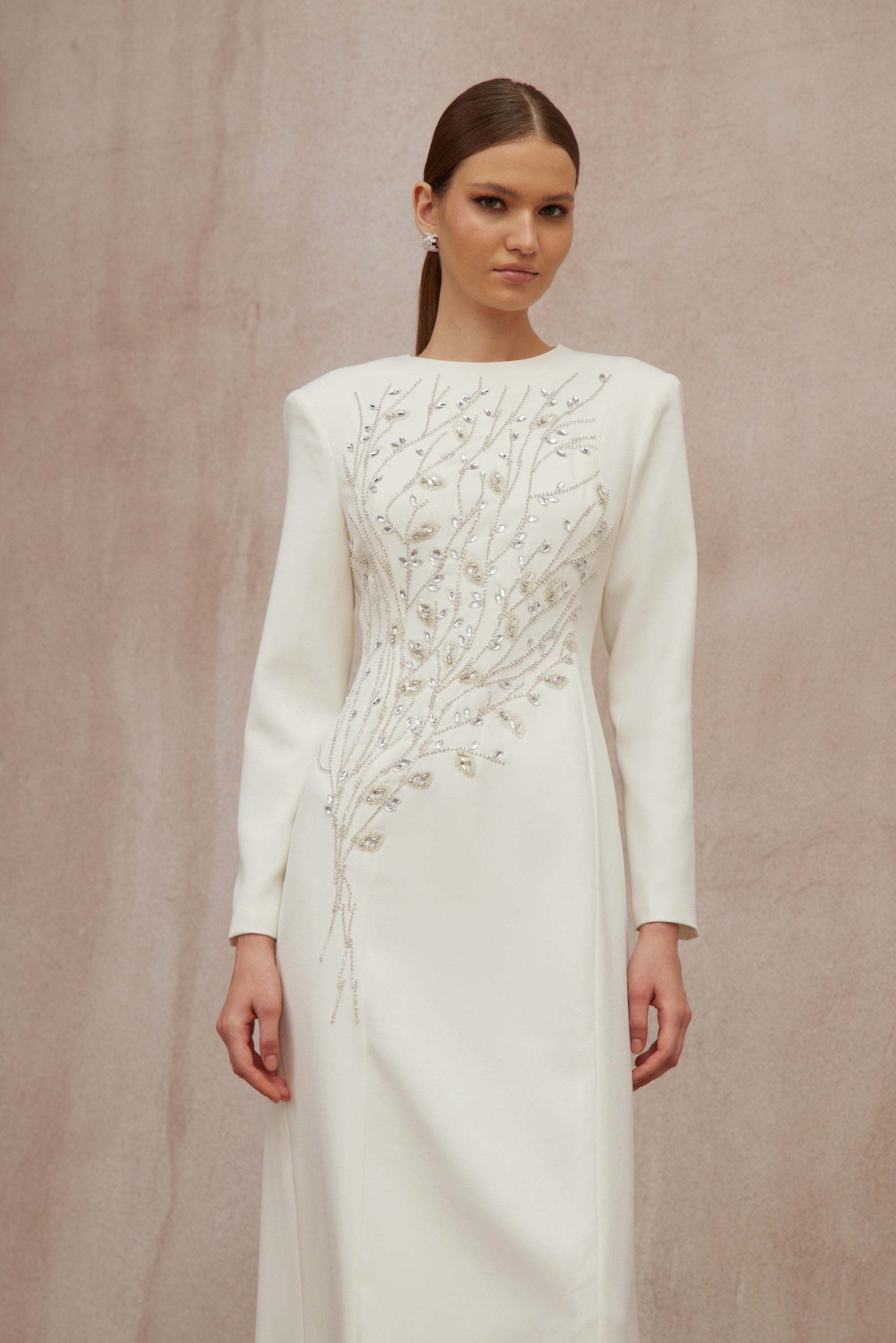 Calliopée White Leaf Appliqué Embellished Maxi Gown (Final Sale-US Only)