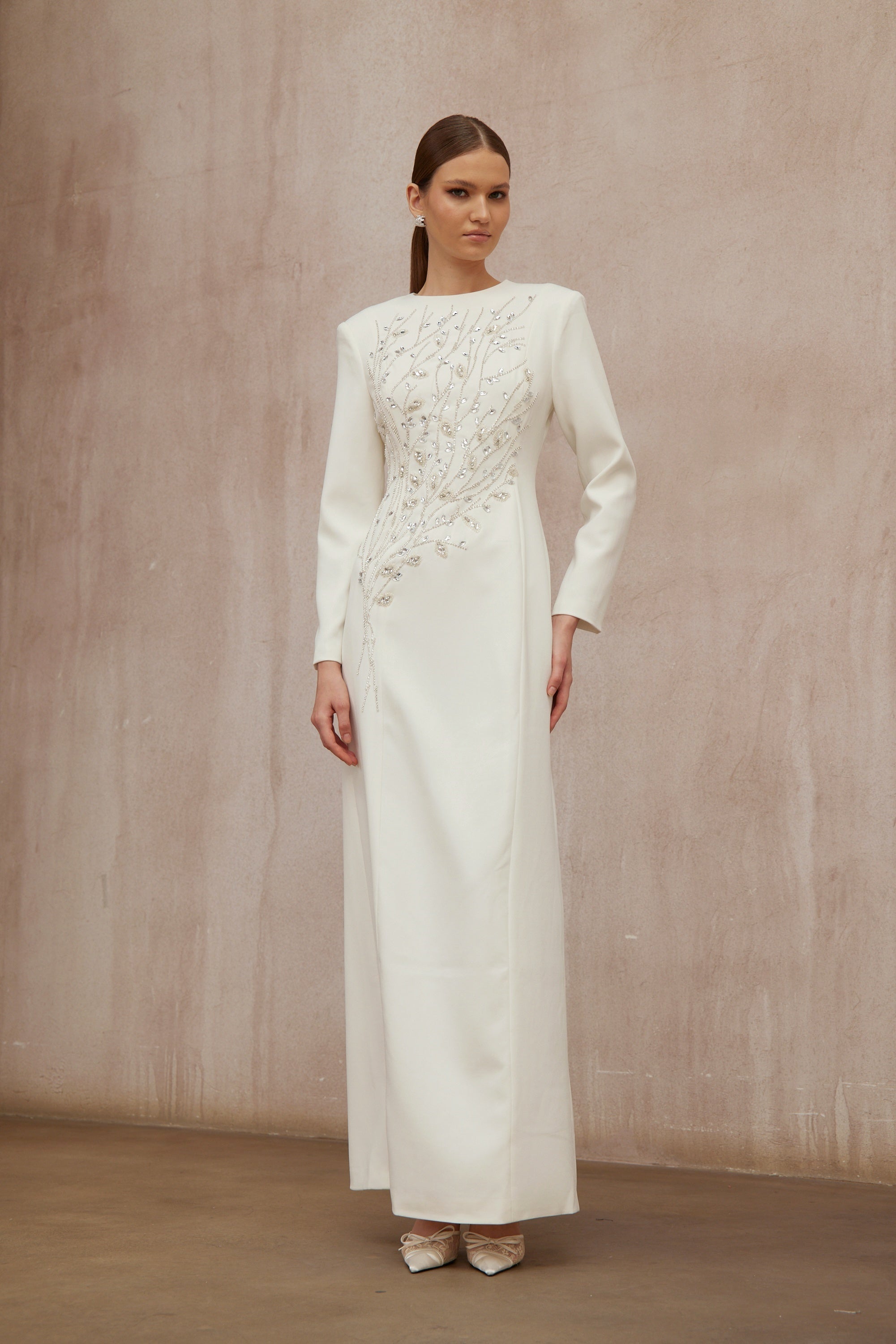 Calliopée White Leaf Appliqué Embellished Maxi Gown (Final Sale-US Only)